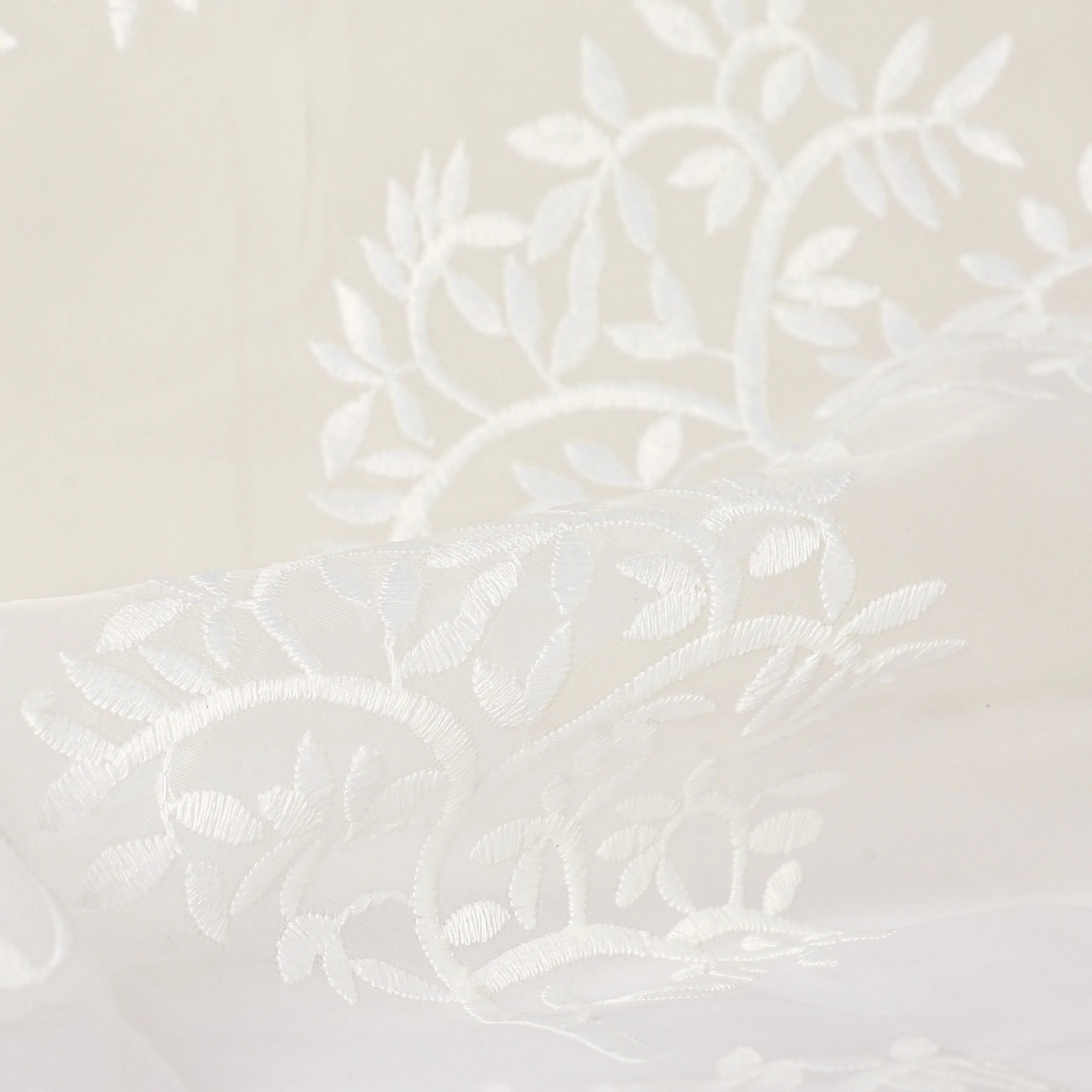 Velina Set Of 2 Embroidered Sheer Readymade Curtains | Botanical Trails Chalk Glow / Door (3.60ft X 7.22ft)