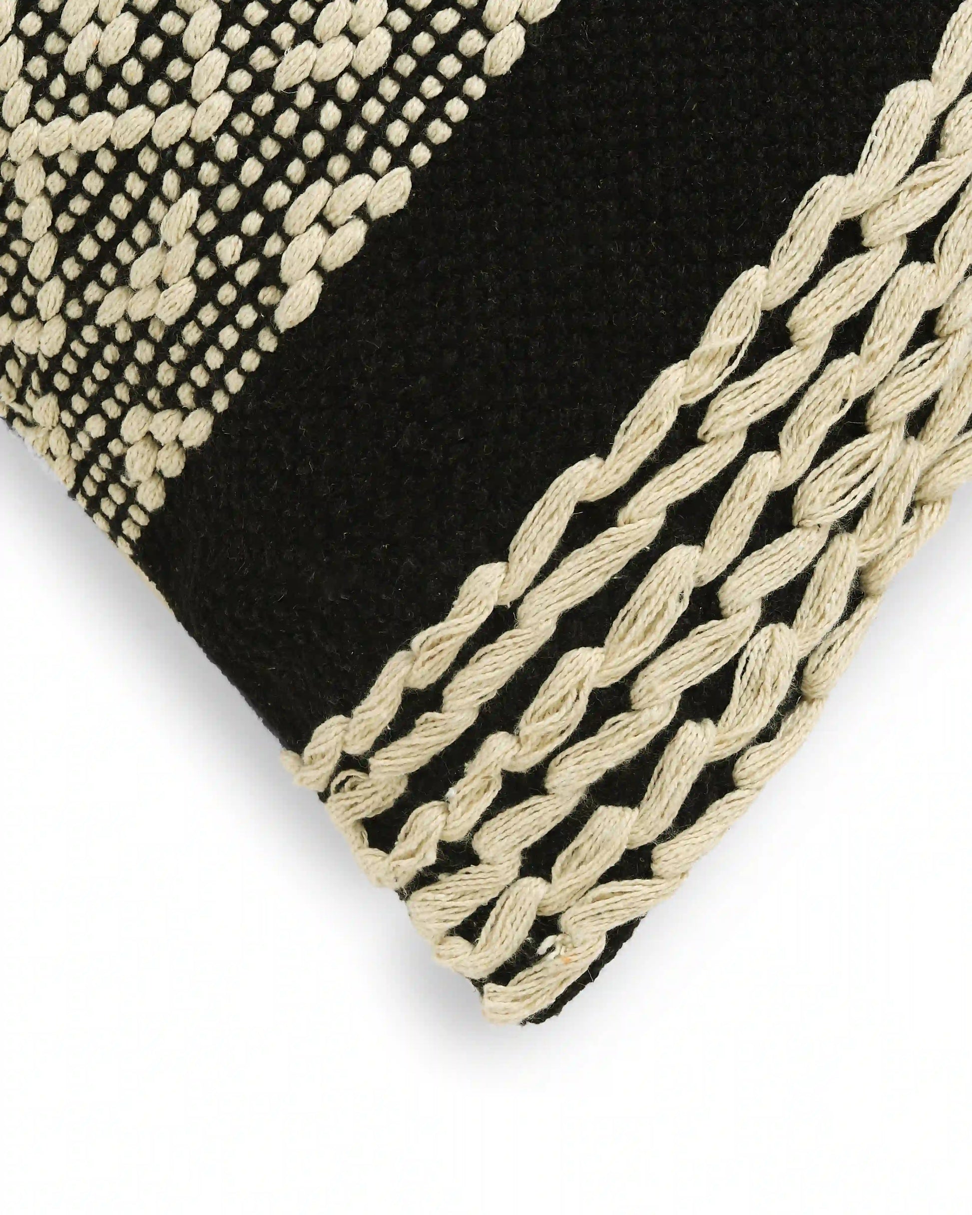 Vissencia 100% Cotton Woven Cushion Cover | Boho Bliss Raven Black / Cushion Cover (51cm x 51cm)