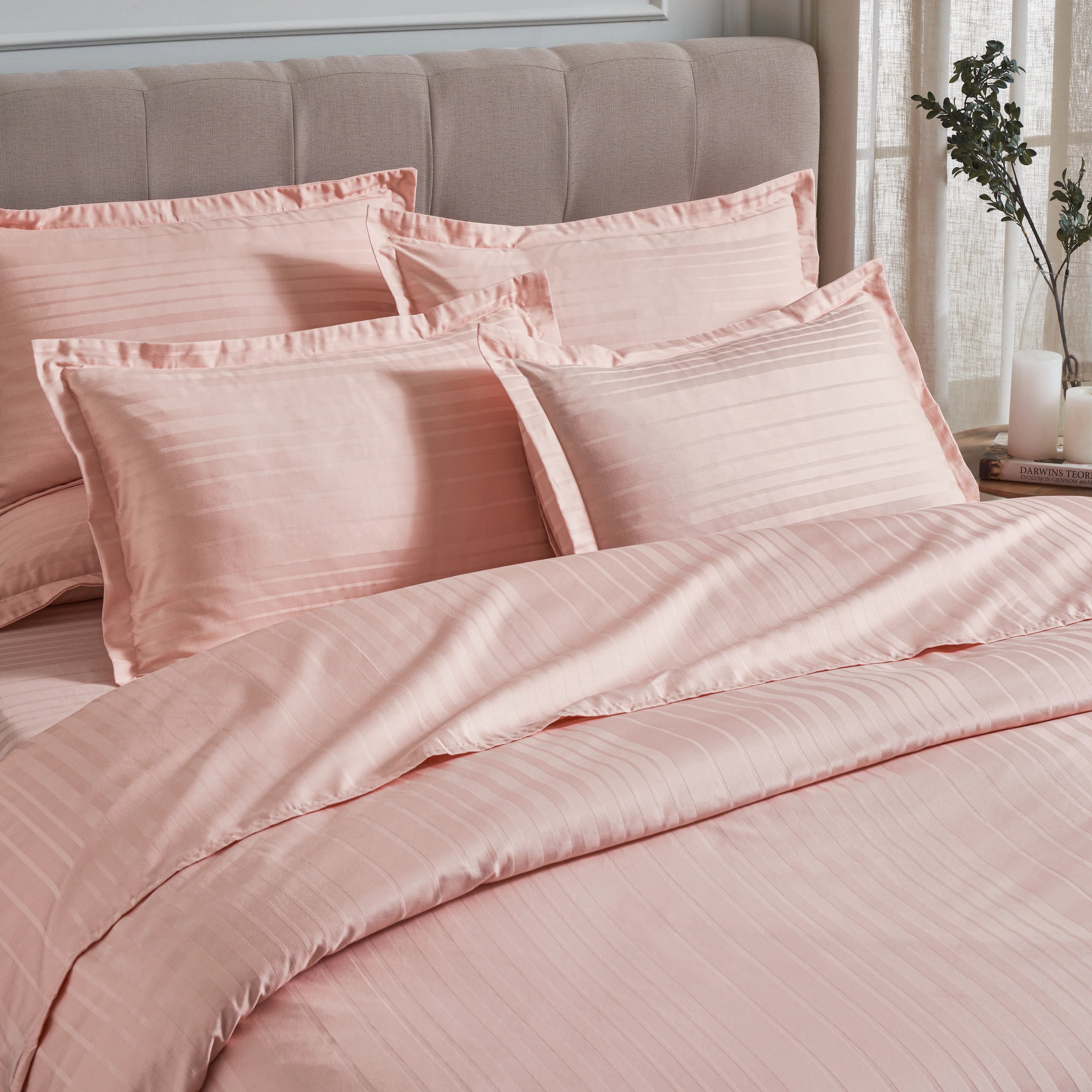 Seraya | 400TC Varigated Stripes Super Soft Fitted Sheet Set Veiled Rose / King