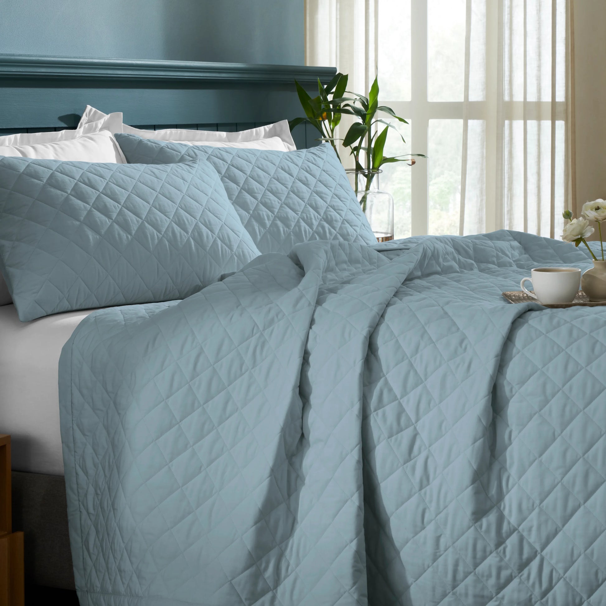 Nuvola | Luxurious Solid Dyed Diamond Quilted Cotton Bedcover Set French Blue