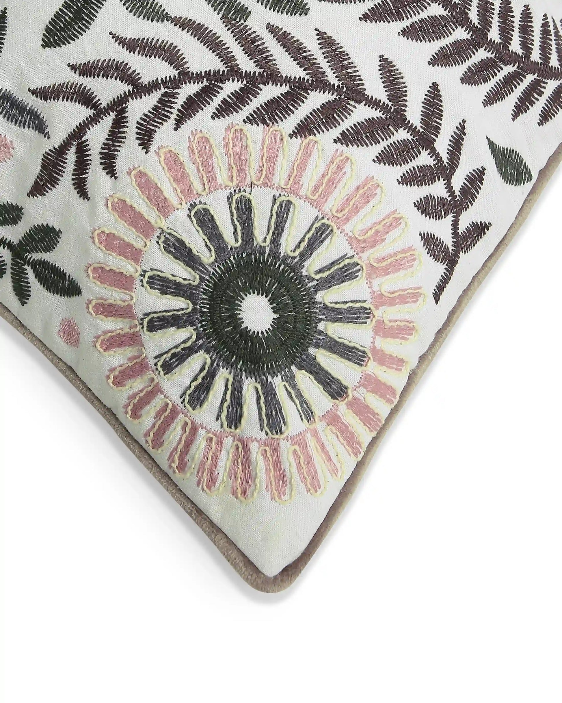 Espricia Embroidered Cushion Cover | Floral Mirage Vintage Moss / Cushion Cover (41cm x 41cm)