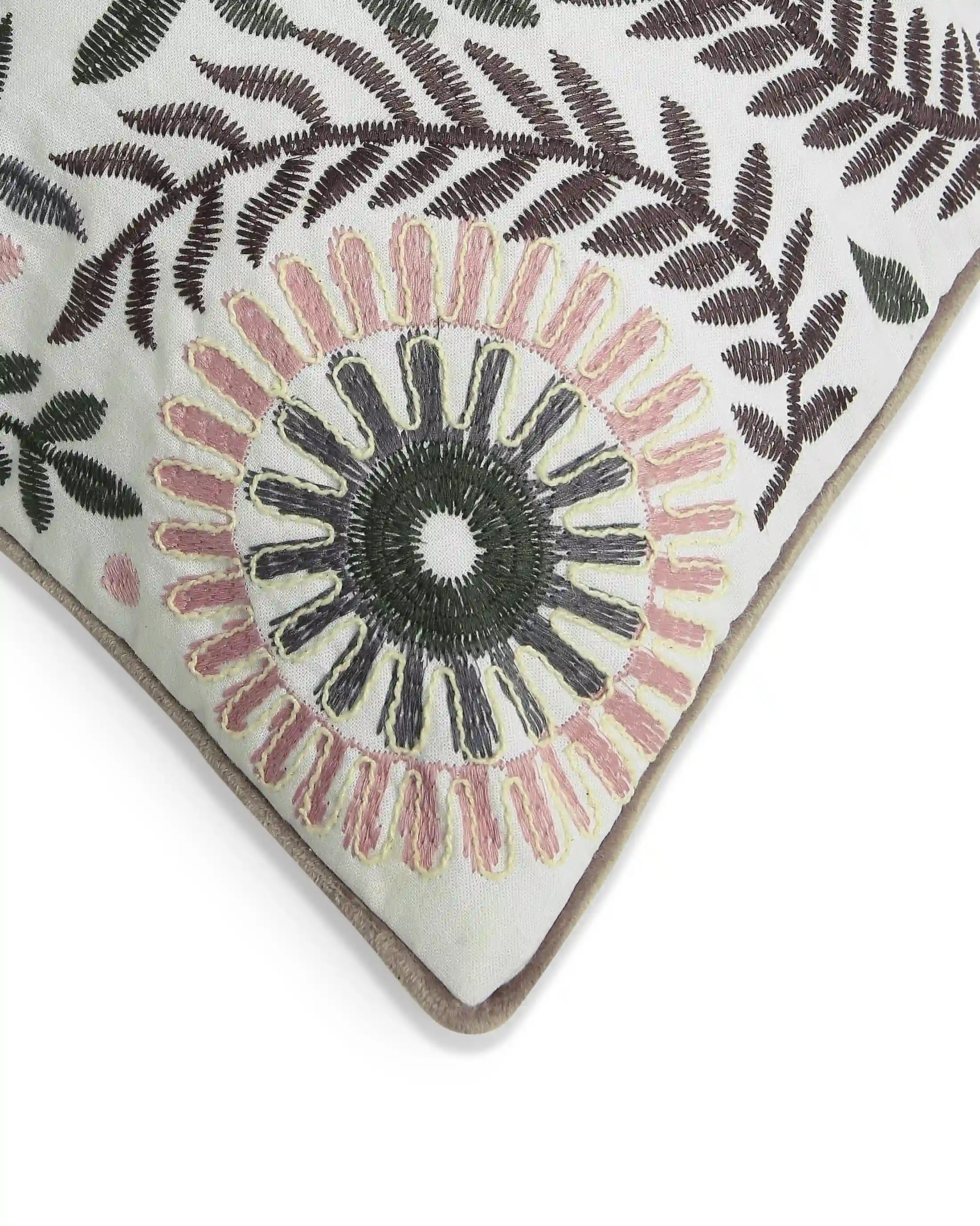 Espricia Embroidered Cushion Cover | Floral Mirage Vintage Moss / Cushion Cover (41cm x 41cm)