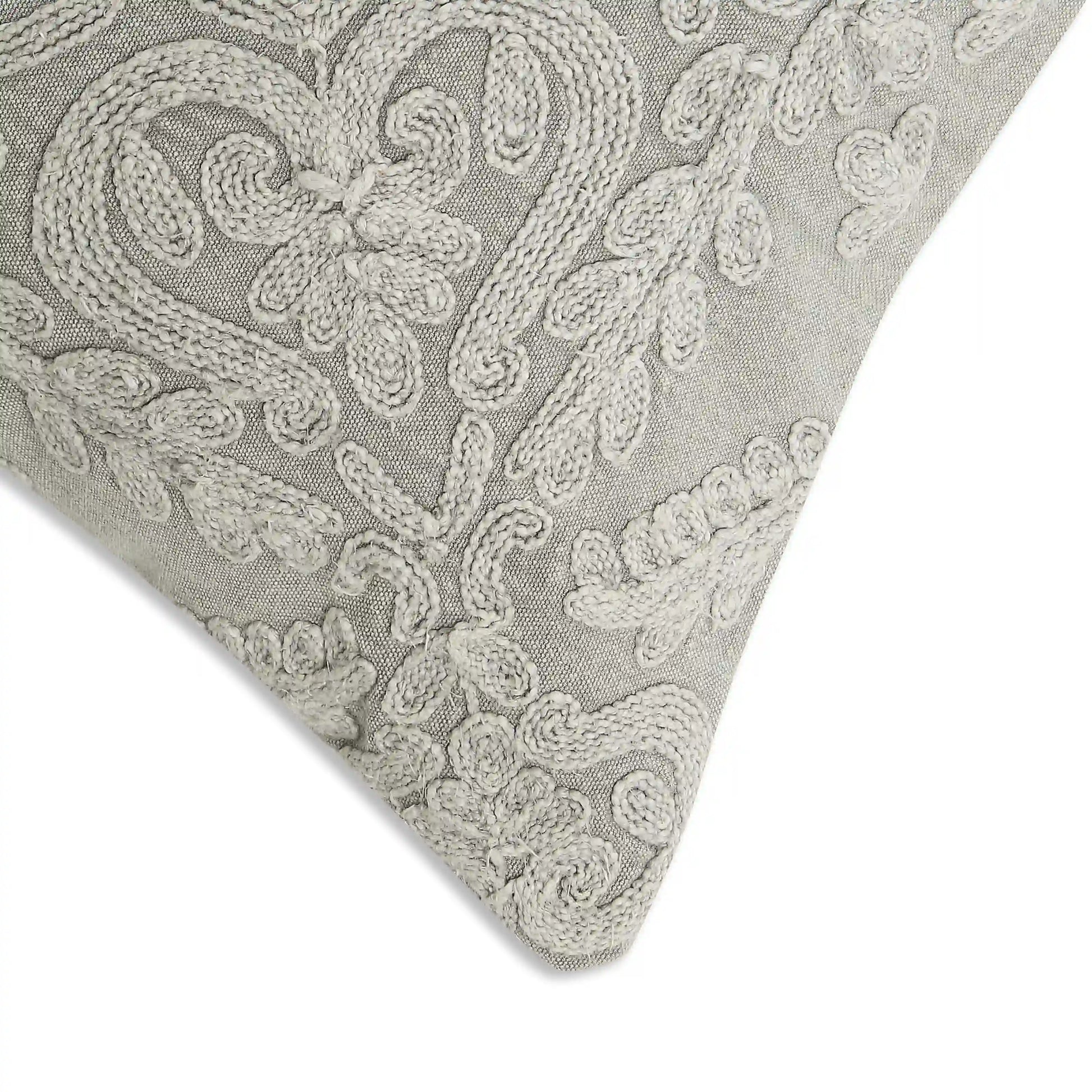 Espricia Embroidered Cushion Cover | Indian Heirloom Ice Grey / Cushion Cover (41cm x 41cm)