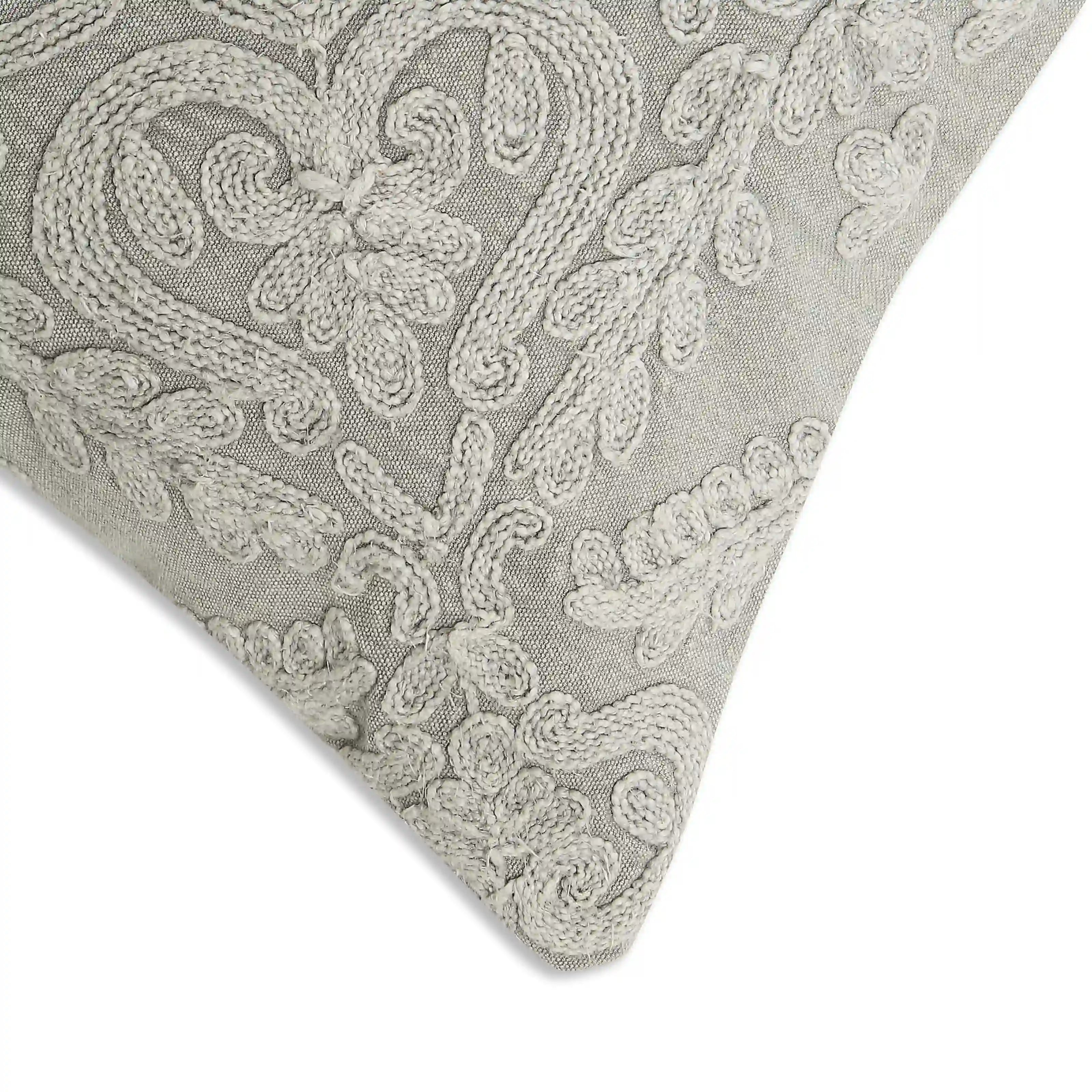 Espricia Embroidered Cushion Cover | Indian Heirloom Ice Grey / Cushion Cover (41cm x 41cm)