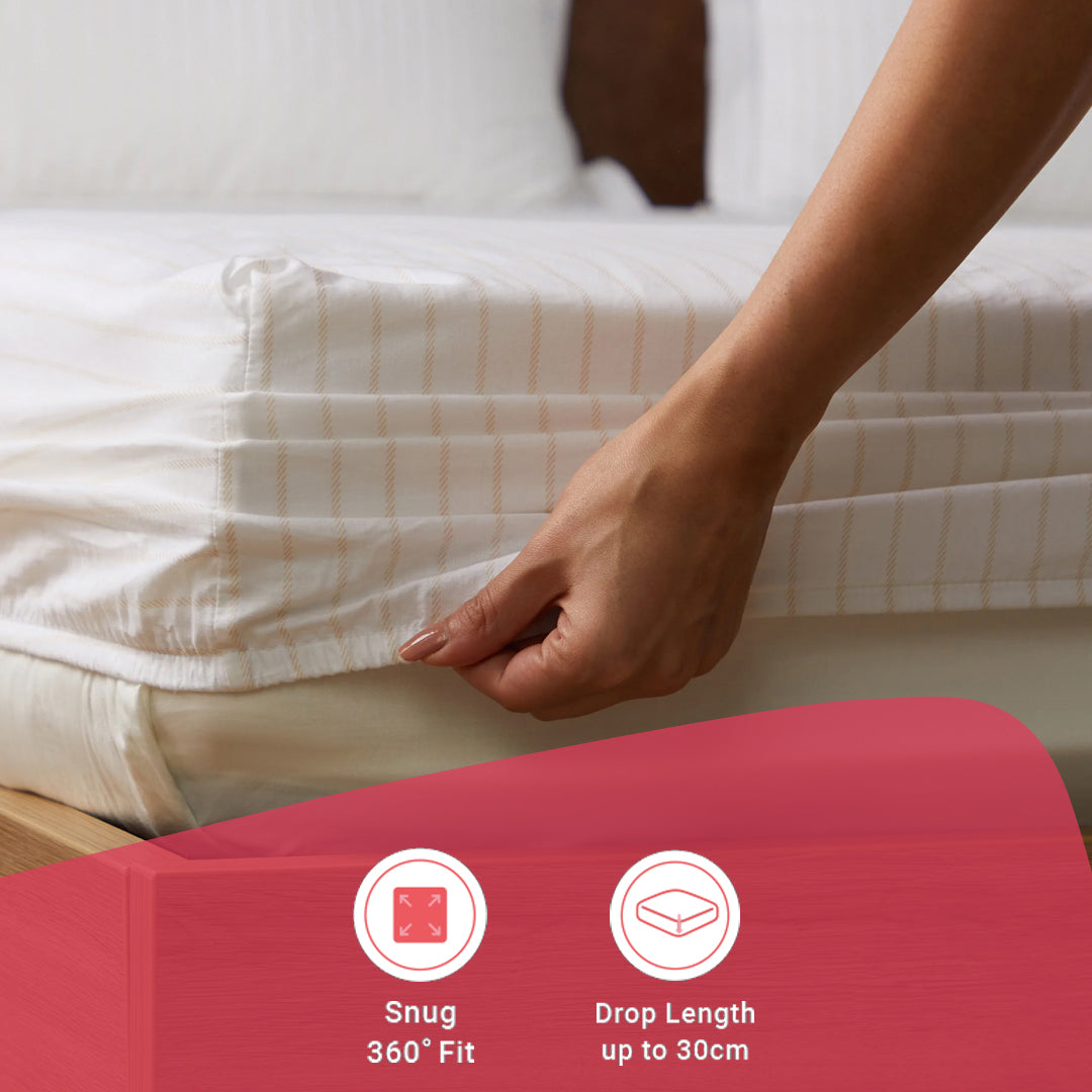 Bloomshire Classic | Everyday Charm Printed Cotton Fitted Sheet Set-Beige