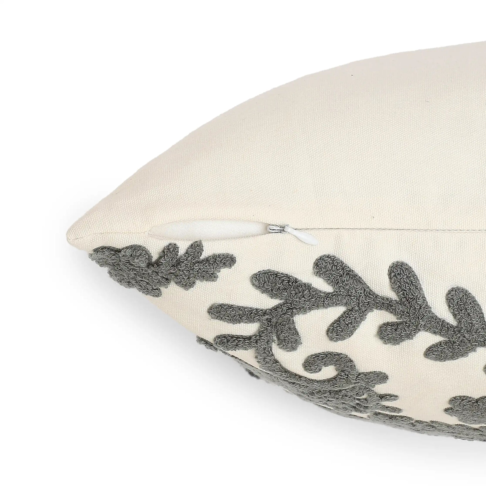 Espricia Embroidered Cushion Cover | Banjara Bloom Ash / Cushion Cover (51cm x 51cm)