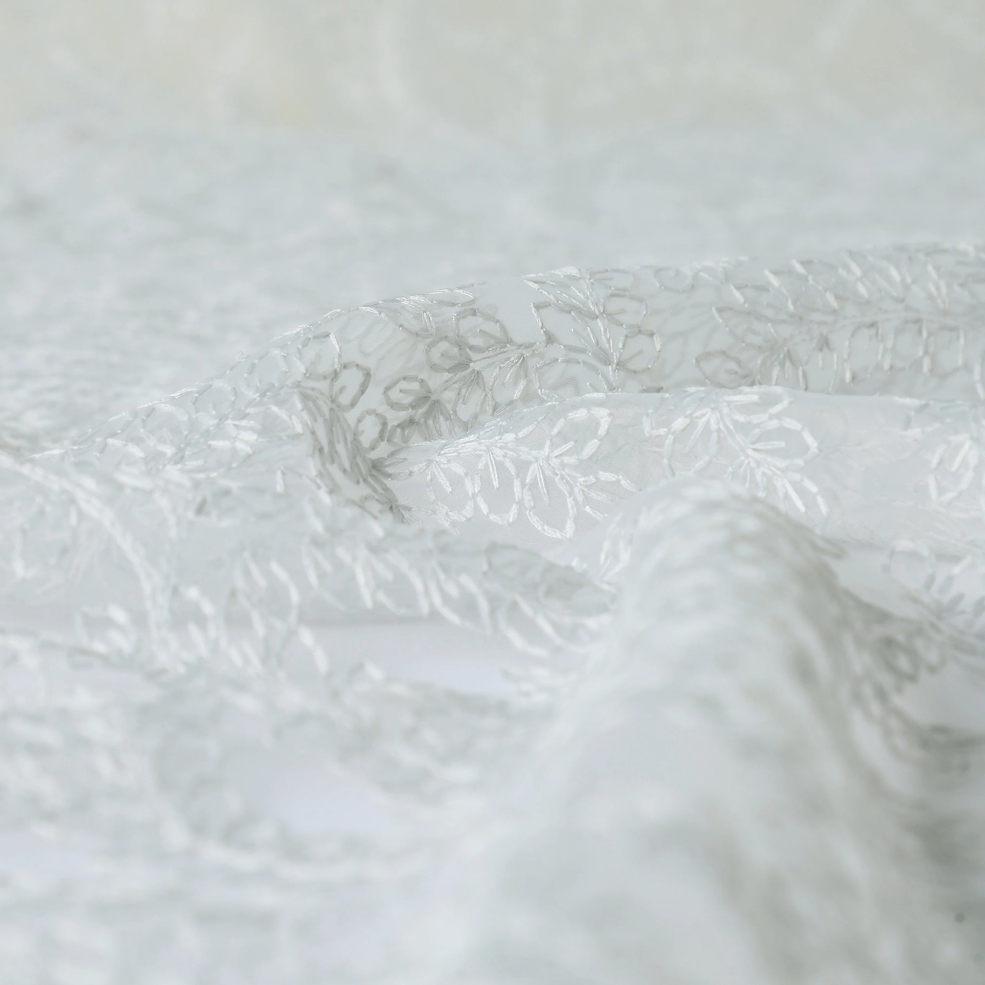 Velina Set Of 2 Embroidered Sheer Readymade Curtains | Urban Forest Soft Sky / Door (3.60ft X 7.22ft)
