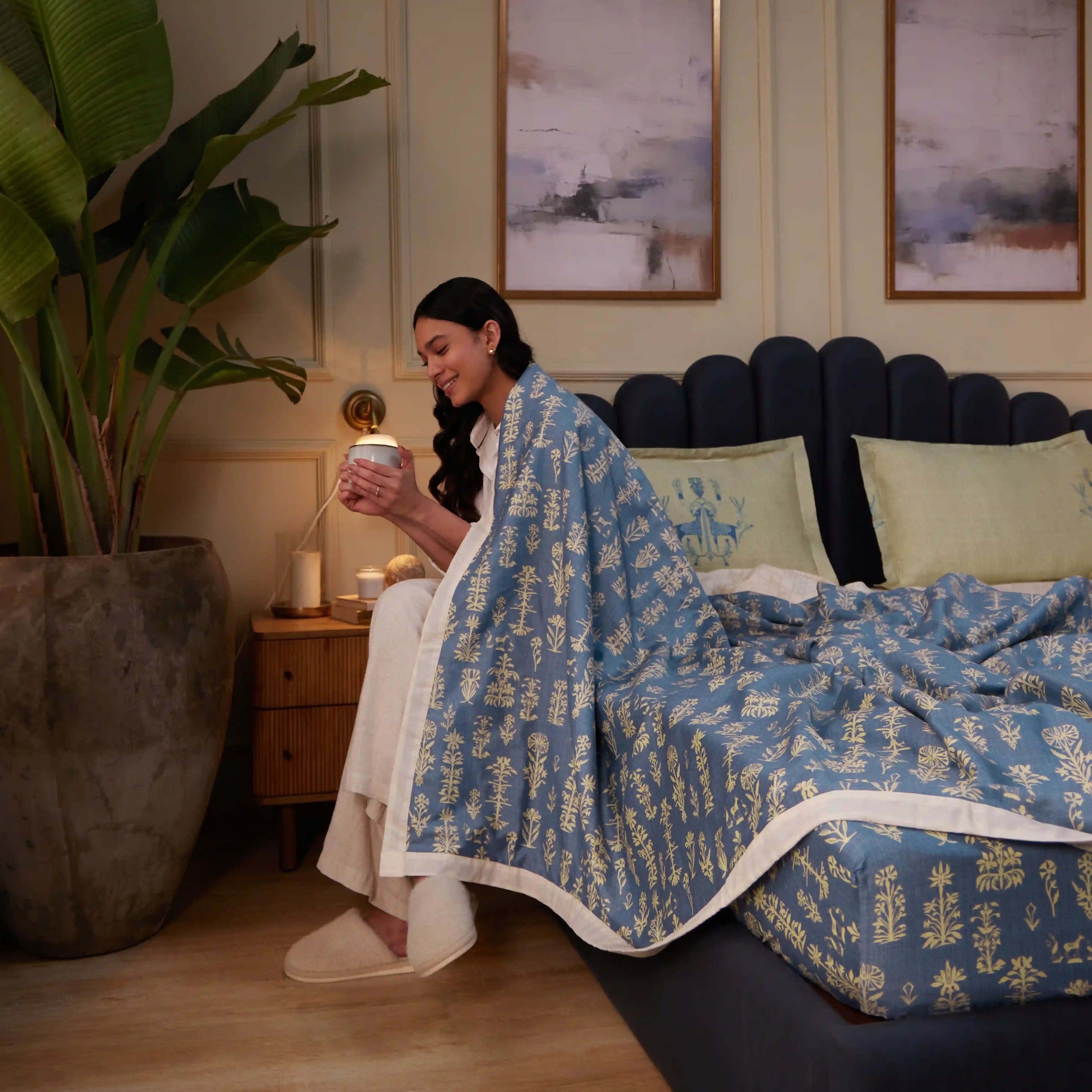 Fergana 100% Cotton Dohar Dark Blue / Double