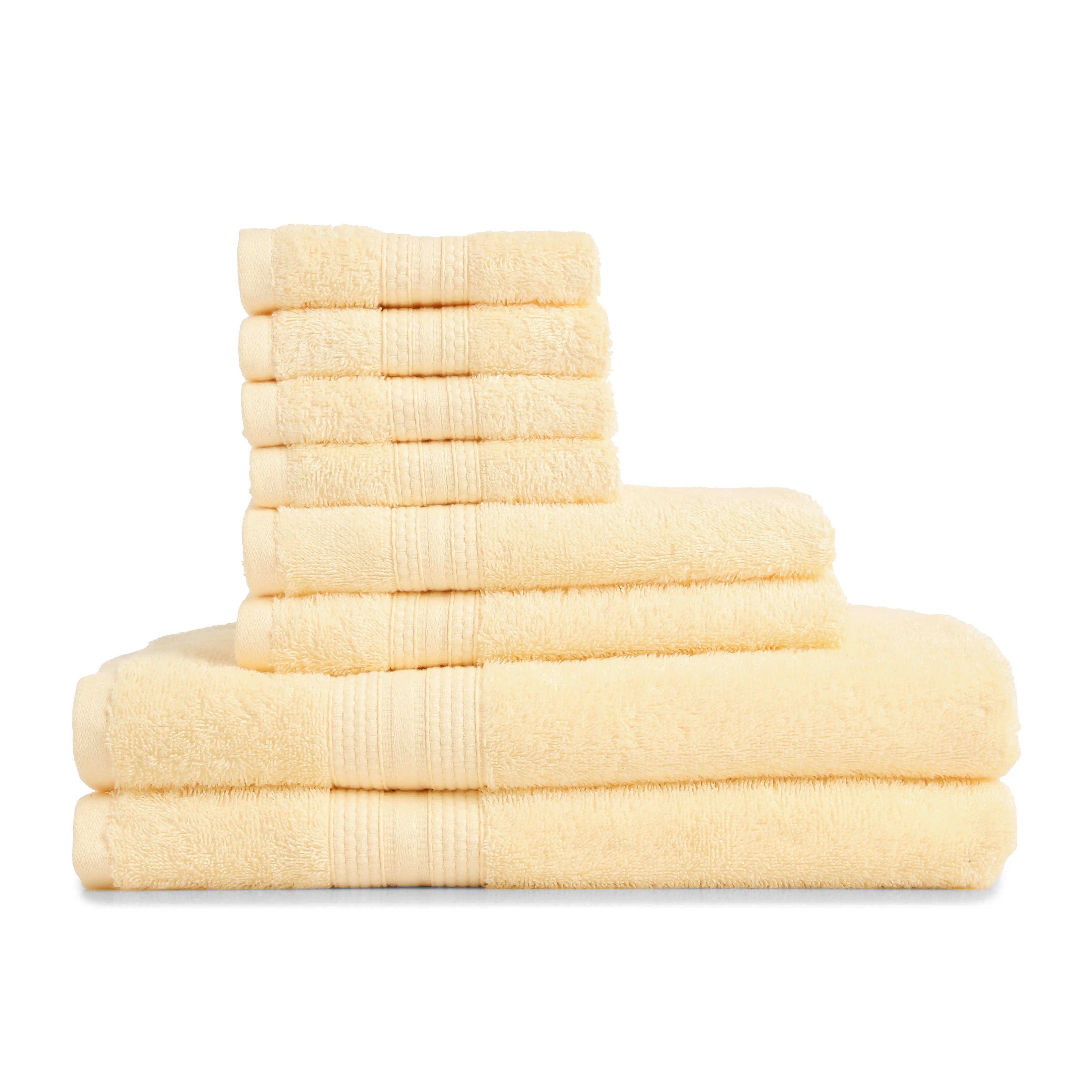 Paleto | Everyday Essentials Absorbent Ring Spun Cotton 8 Piece Terry Towel Set | Set of Bath, Hand & Face Towels Buttercream / 8 Piece Set