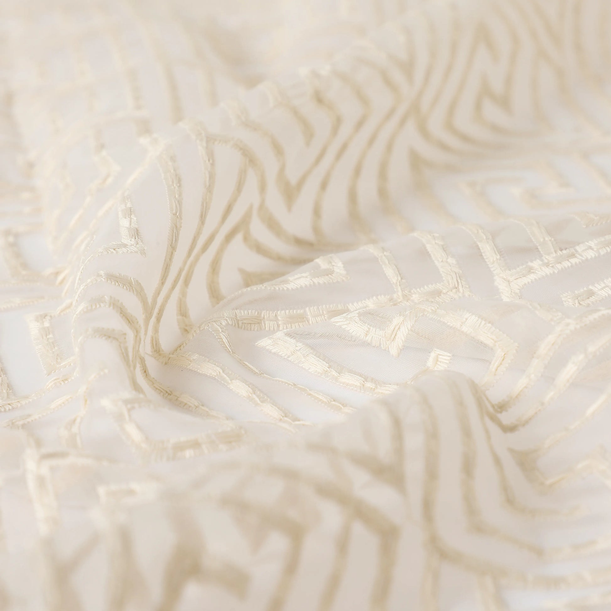 Velina Set Of 2 Embroidered Sheer Readymade Curtains | Modern Maze Cream / Door (3.60ft X 7.22ft)