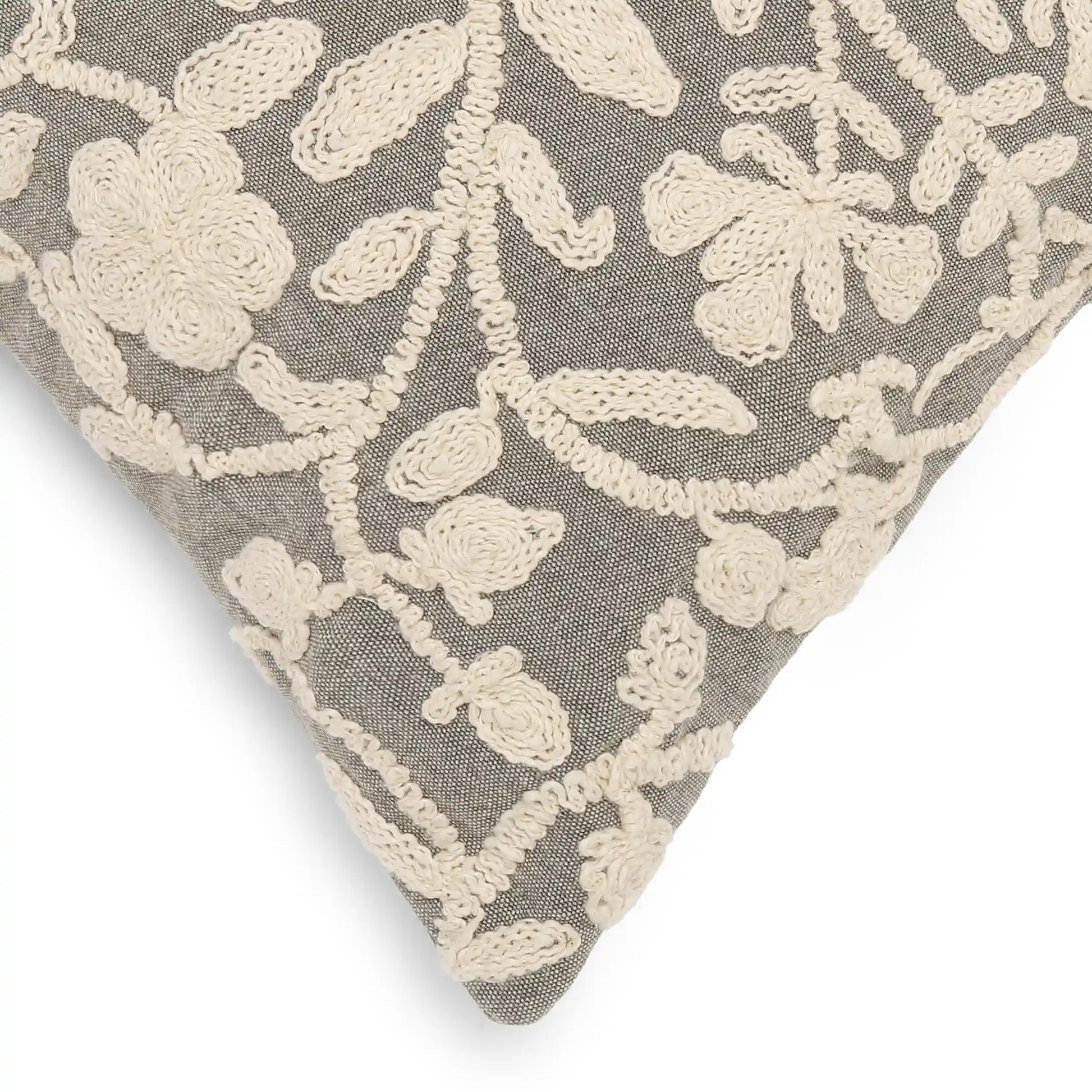 Espricia Embroidered Cushion Cover | Banjara Bloom Timeless Taupe / Cushion Cover (41cm x 41cm)