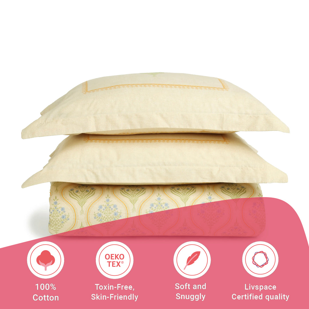 Chippa Lane | Contemporary Indian Print Design Cotton Bedsheet Set-Mustard