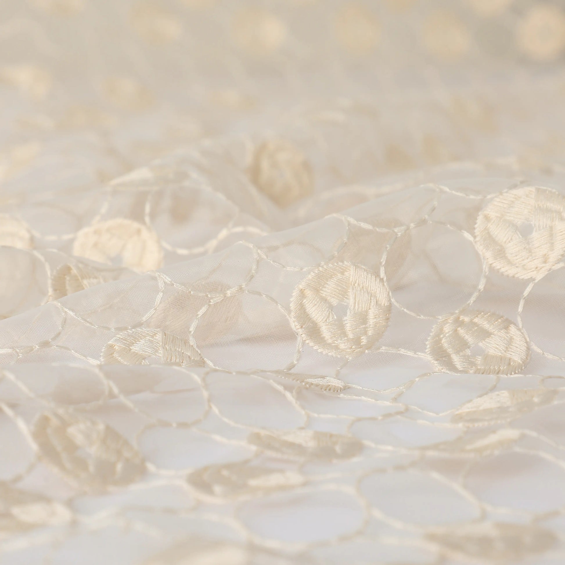 Velina Set Of 2 Embroidered Sheer Readymade Curtains | Beyond Circles Milky Sand / Door (3.60ft X 7.22ft)