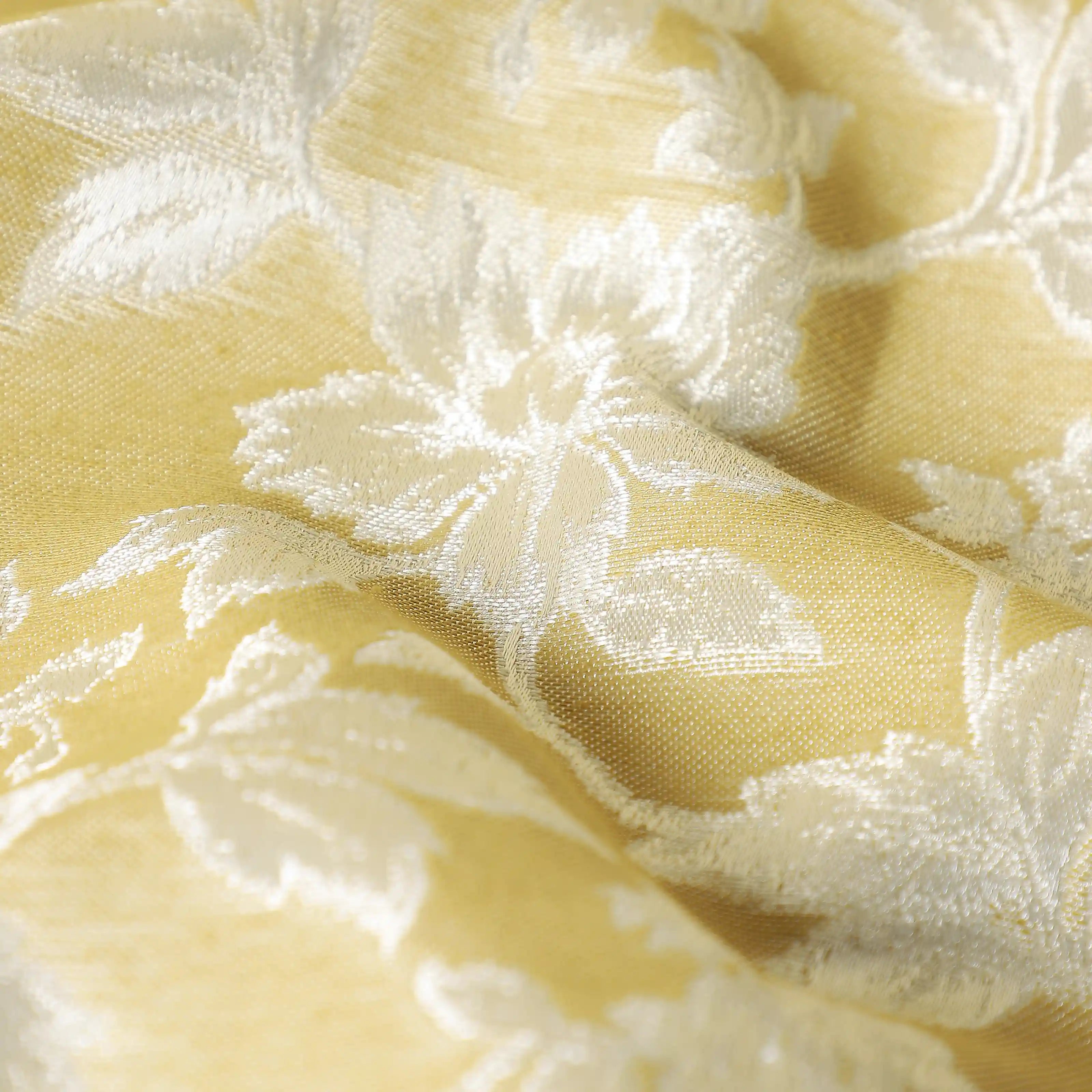 De Jacquard - Luxe Set Of 2 Jacquard Readymade Curtains | Monochrome Flora Honey / Door (7ft X 4.4ft)