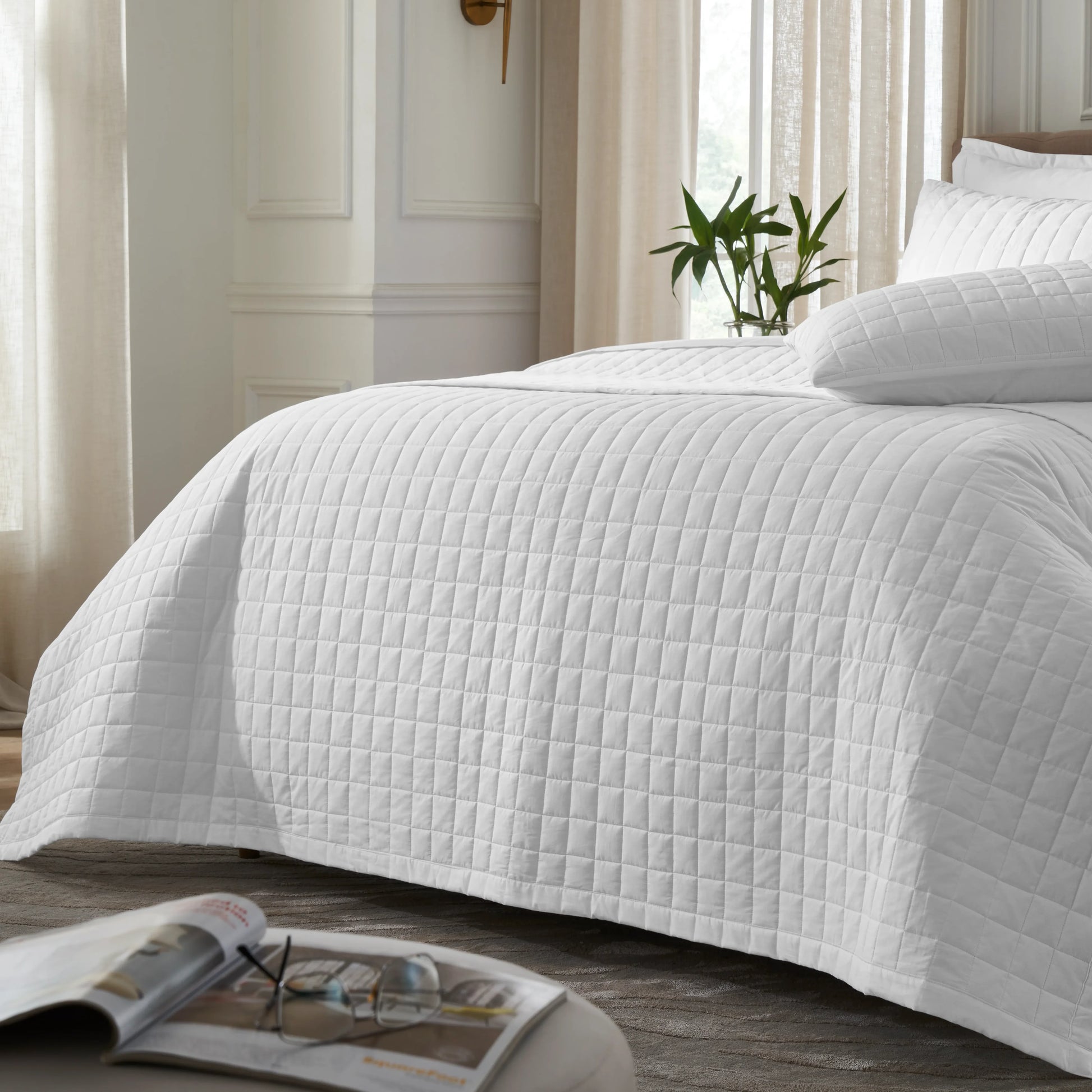Nuvola | Luxurious Solid Dyed Box Quilted Cotton Bedcover Set Optical White