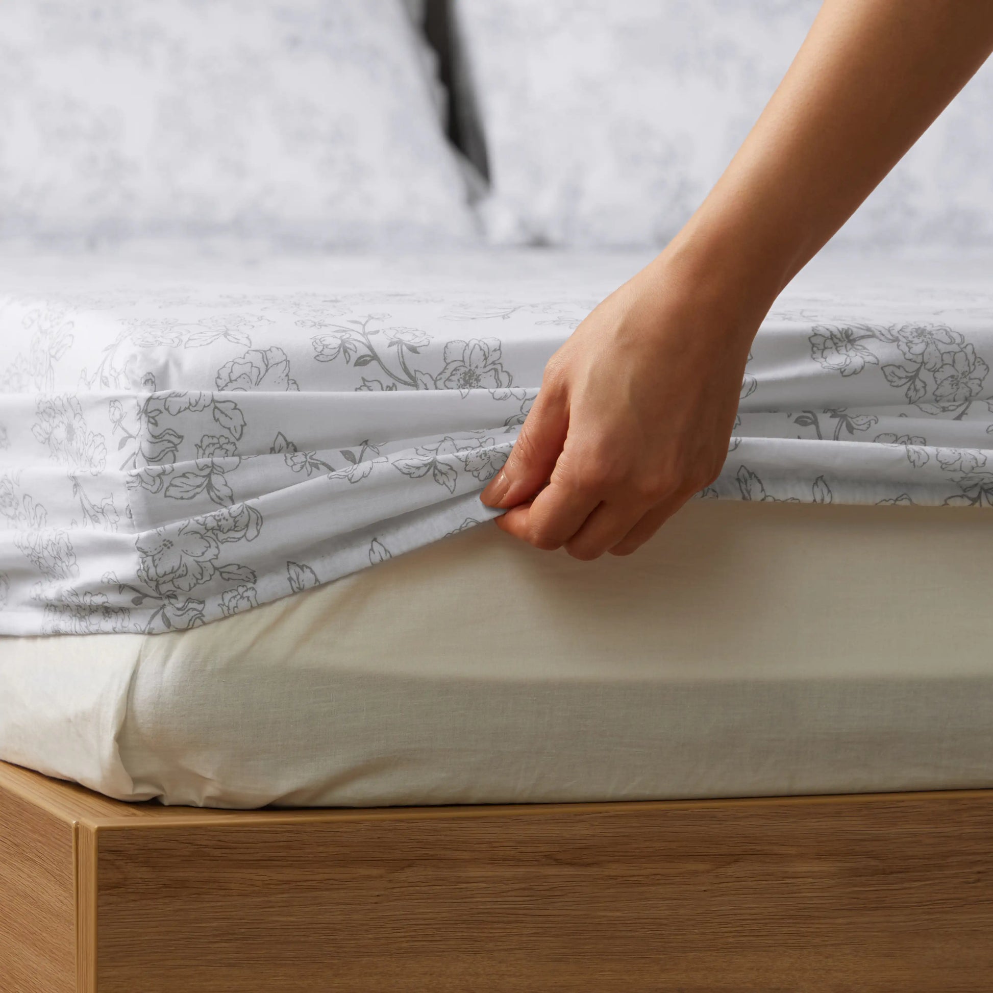 Bloomshire Classic | Everyday Charm Printed Cotton Fitted Sheet Set-Grey Grey / King