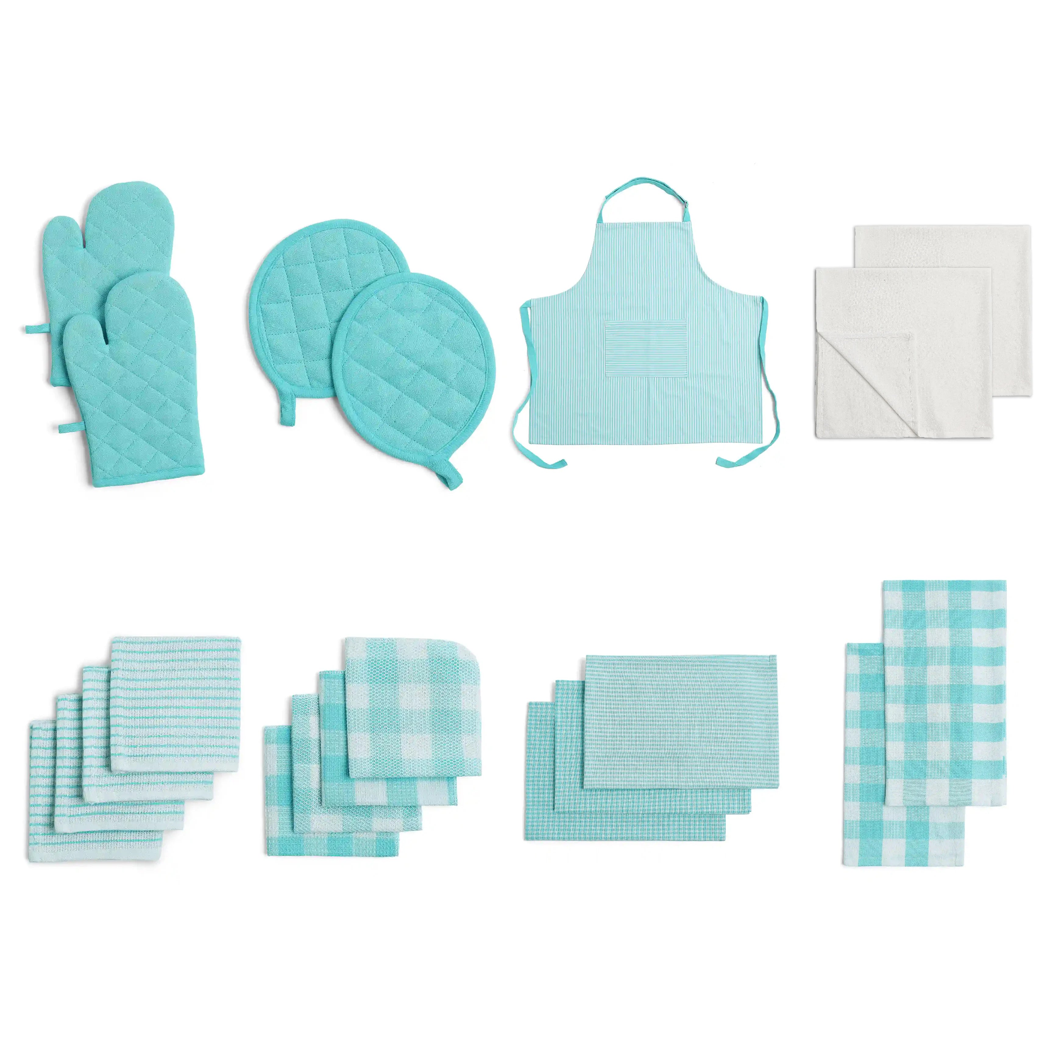 Nonna's Home | Everyday Essentials Kitchen Linen Set | Set of 20 Aqua Mist