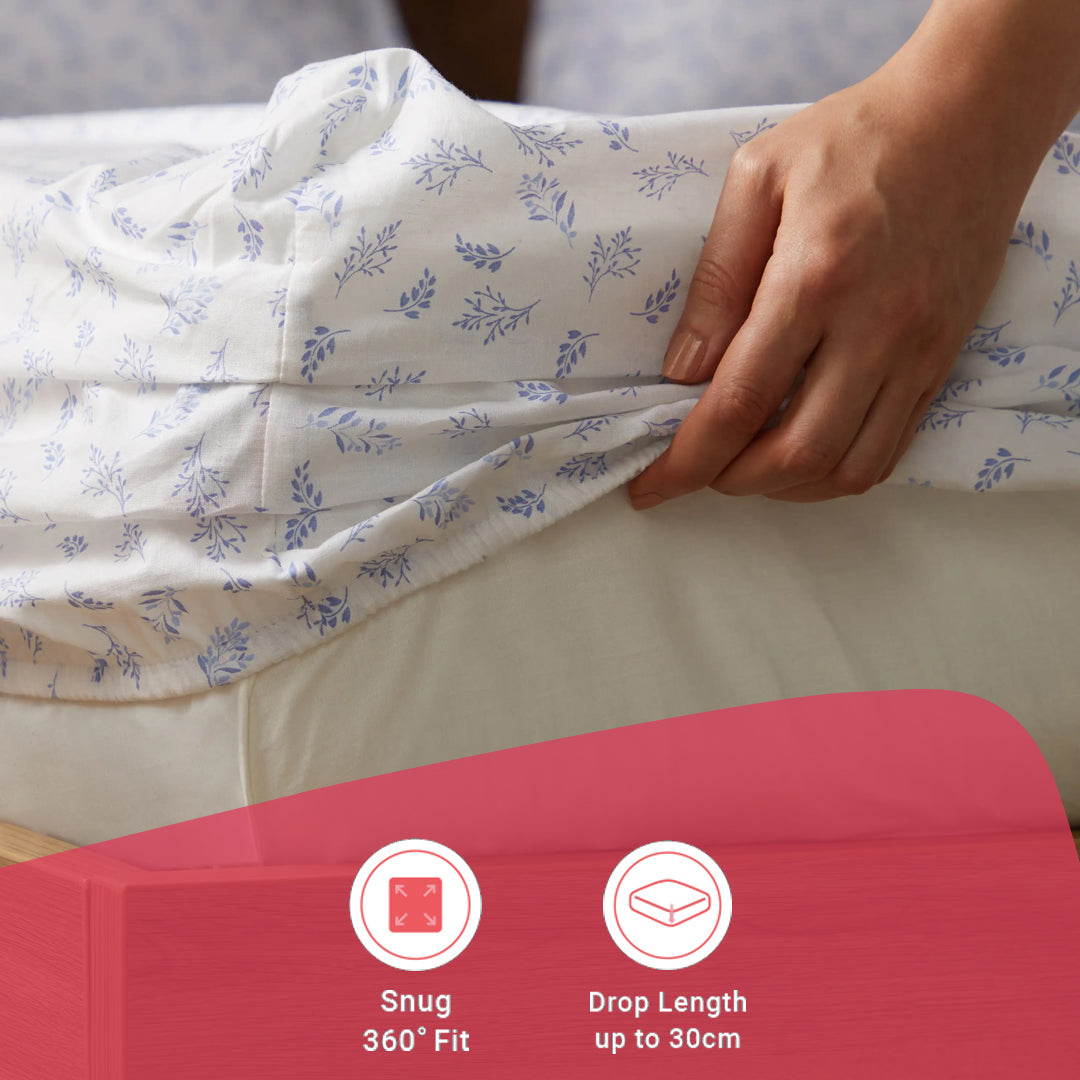 Bloomshire Classic | Everyday Charm Printed Cotton Fitted Sheet Set-Purple