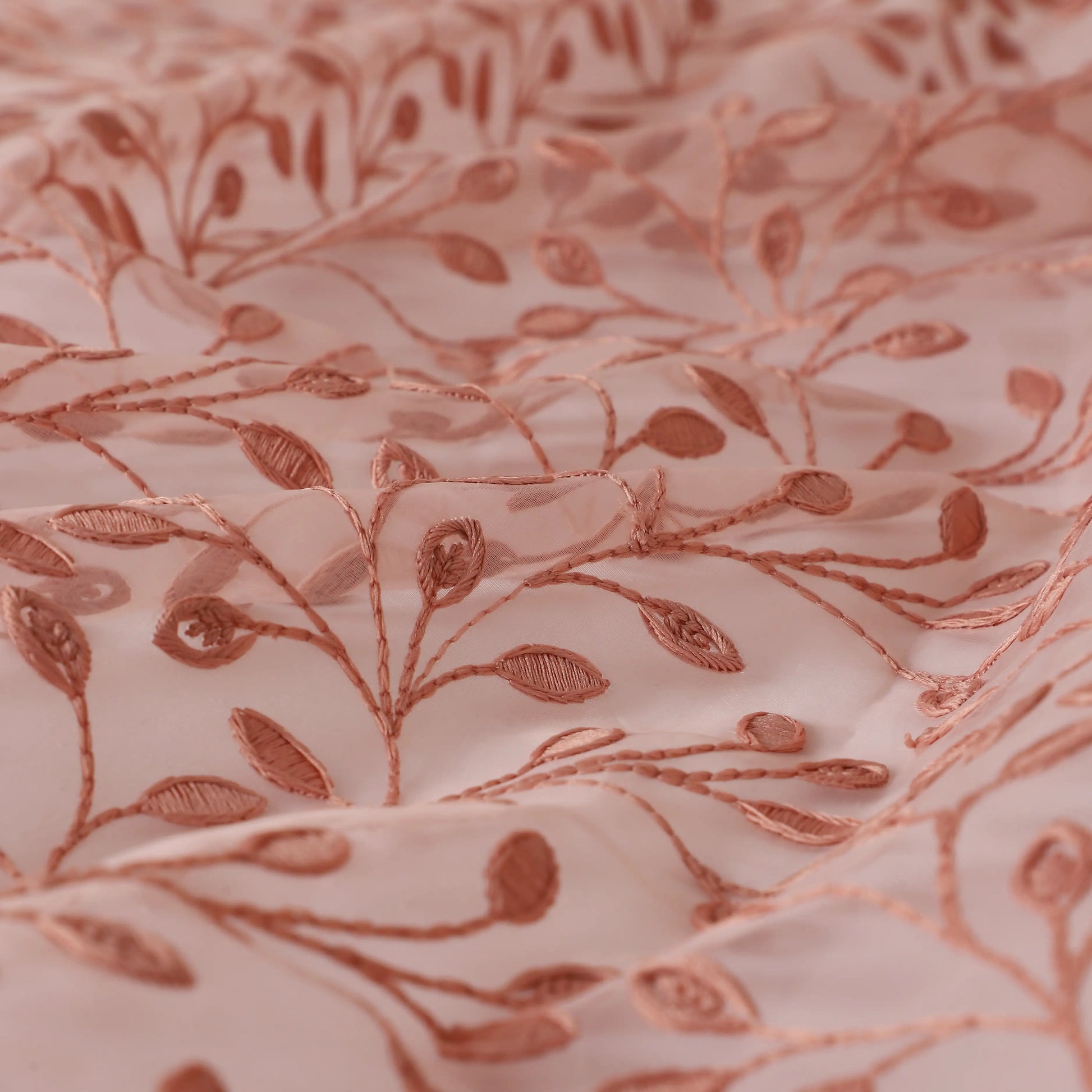 Velina Set Of 2 Embroidered Sheer Readymade Curtains | Threaded Story Blush / Door (3.60ft X 7.22ft)