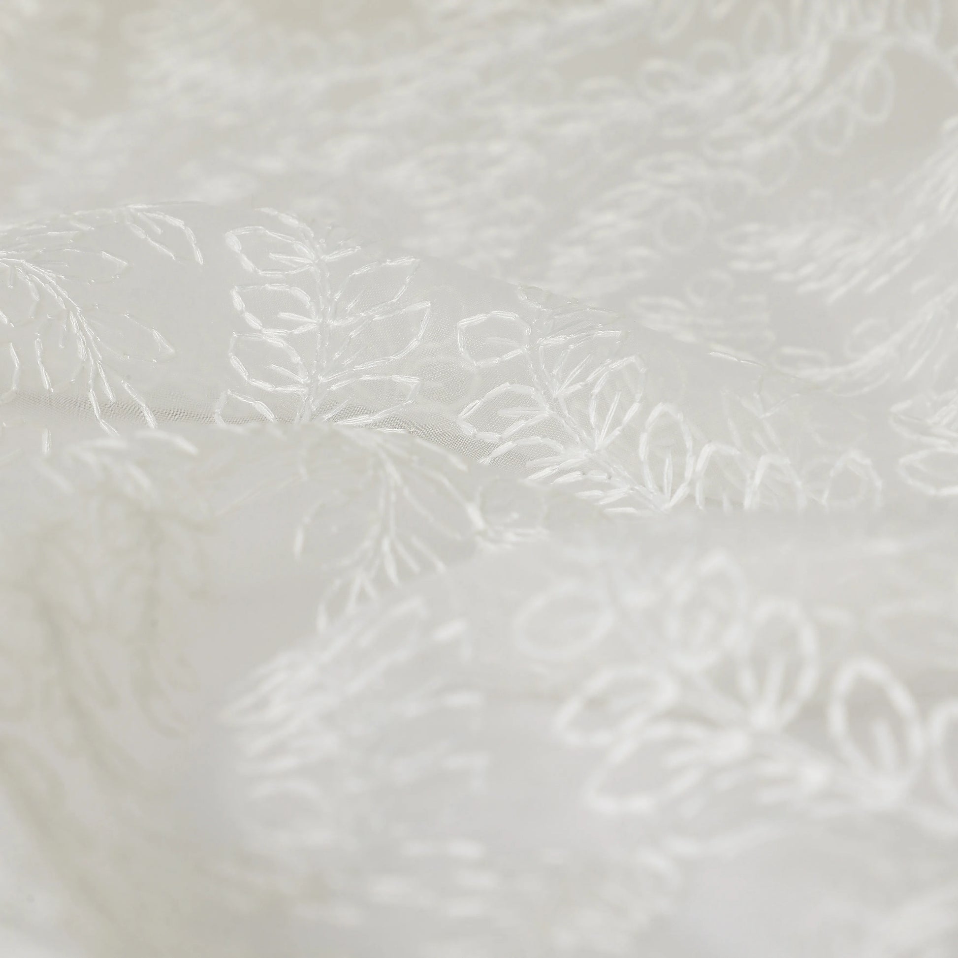 Velina Set Of 2 Embroidered Sheer Readymade Curtains | Urban Forest Cotton White / Door (3.60ft X 7.22ft)