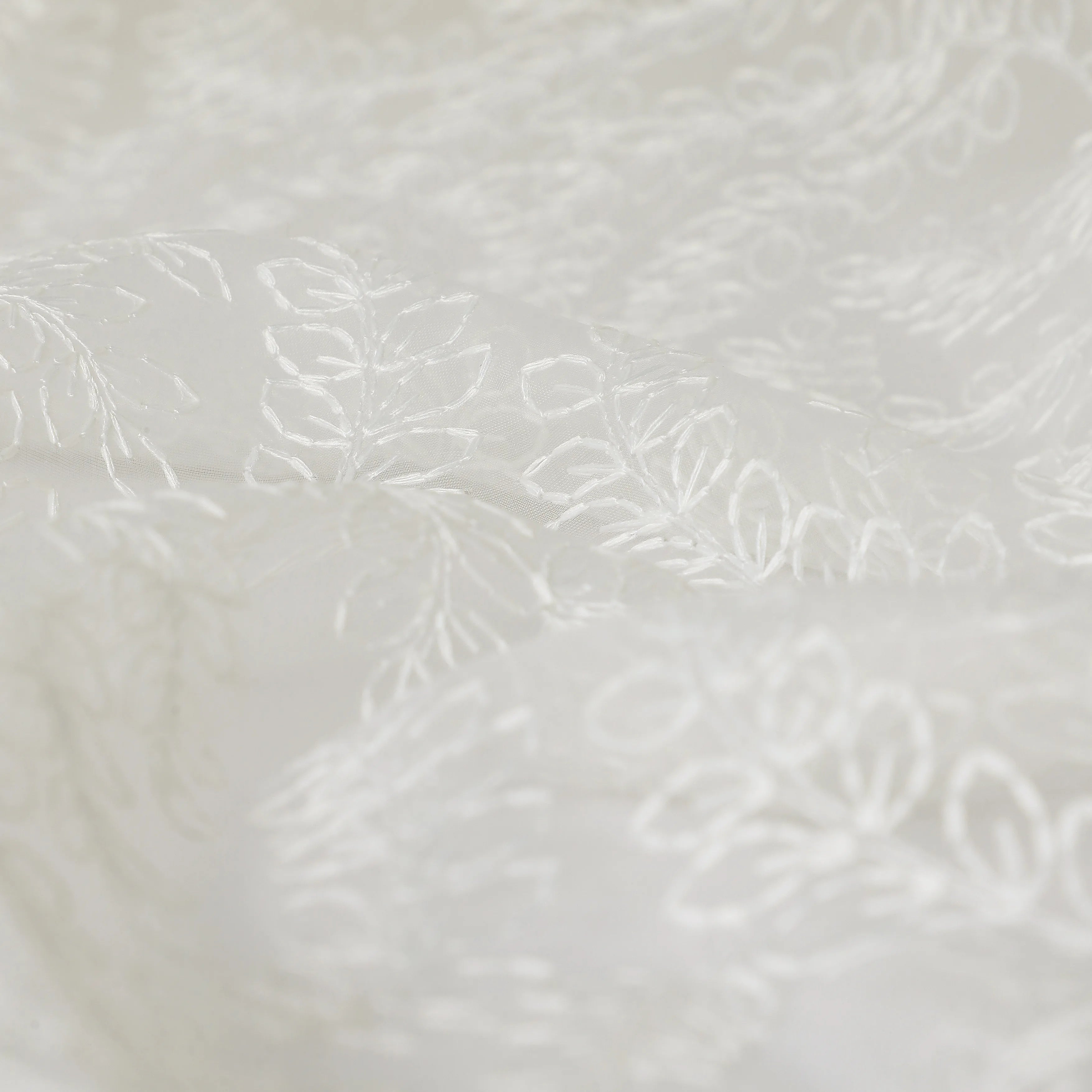 Velina Set Of 2 Embroidered Sheer Readymade Curtains | Urban Forest Cotton White / Door (3.60ft X 7.22ft)