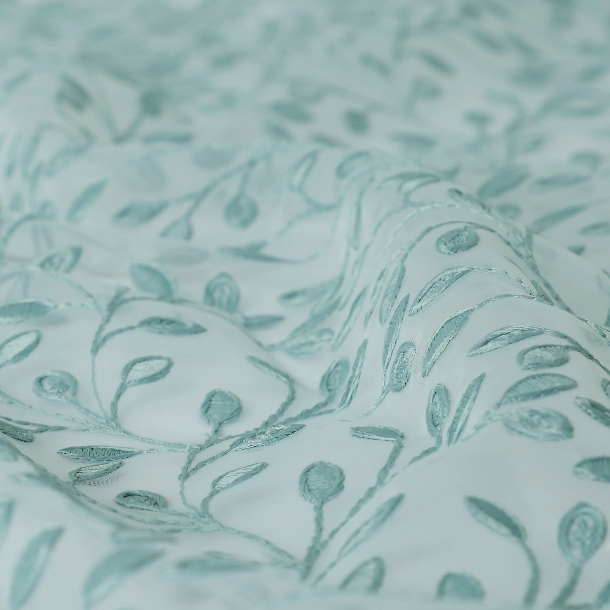 Velina Set Of 2 Embroidered Sheer Readymade Curtains | Threaded Story Teal / Door (3.60ft X 7.22ft)