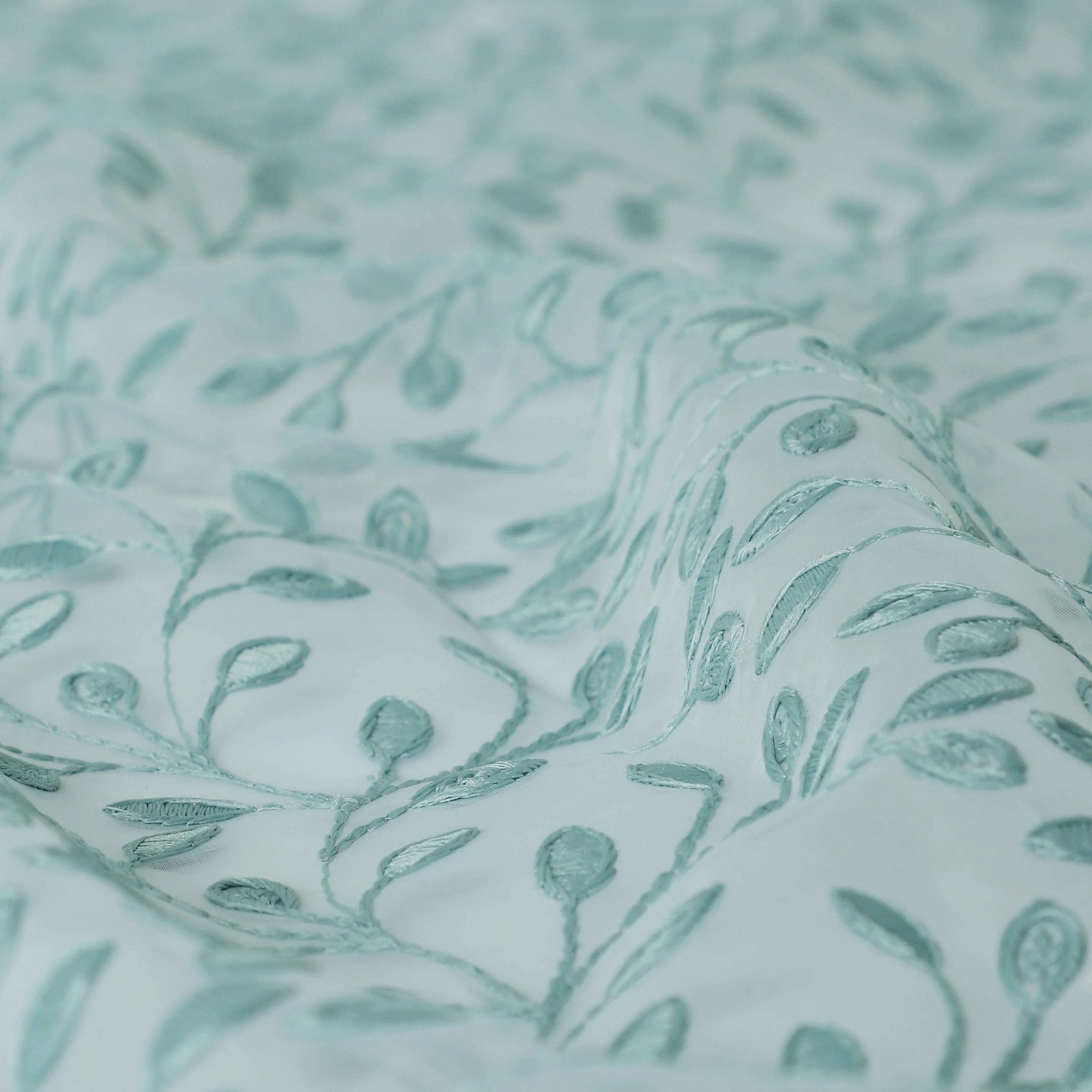 Velina Set Of 2 Embroidered Sheer Readymade Curtains | Threaded Story Teal / Door (3.60ft X 7.22ft)
