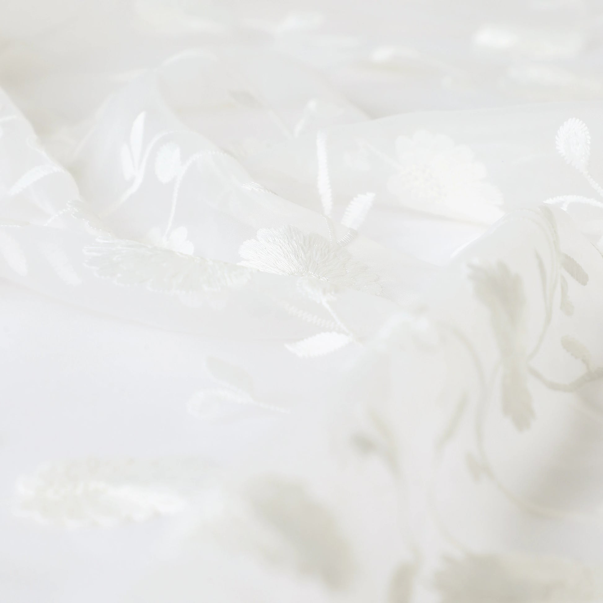 Velina Set Of 2 Embroidered Sheer Readymade Curtains | Vintage Chintz Arctic White / Door (3.60ft X 7.22ft)