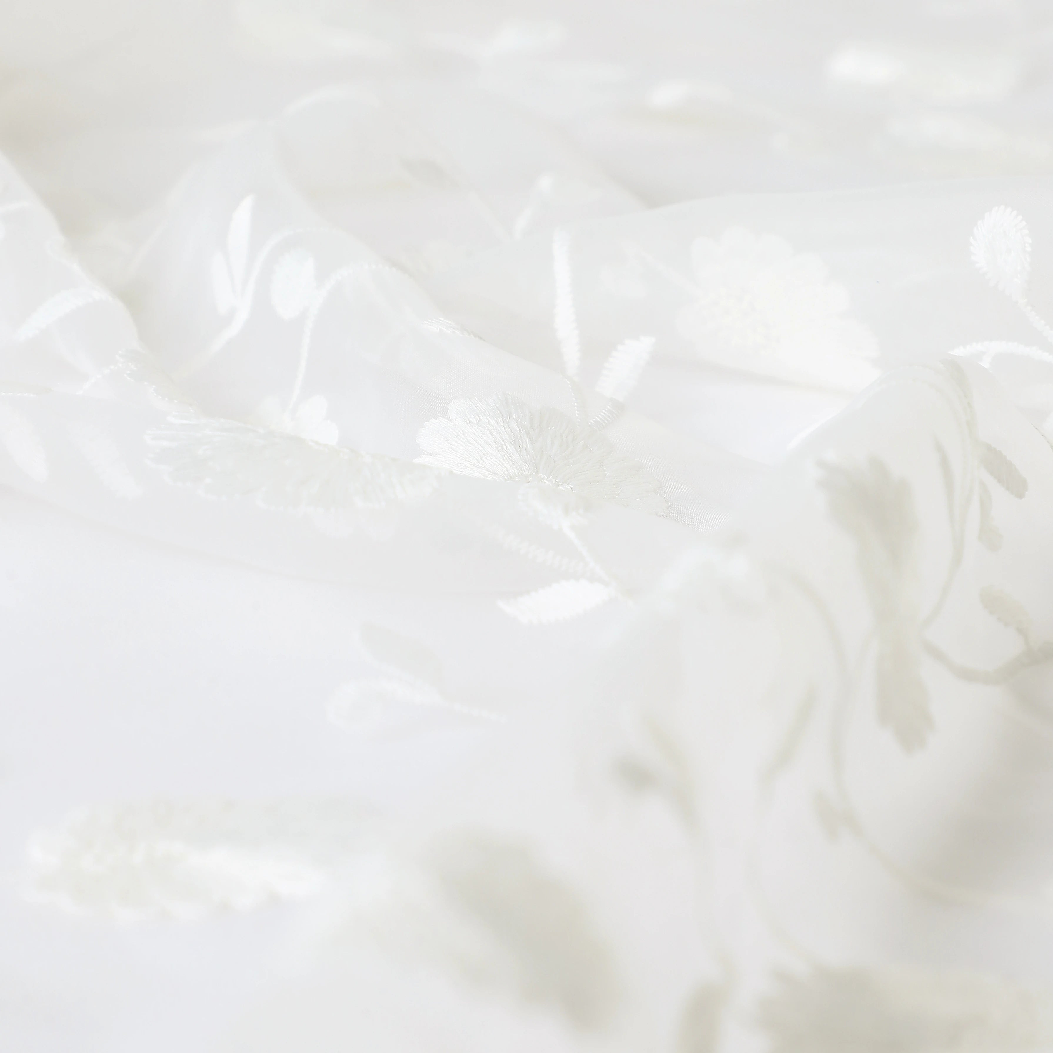 Velina Set Of 2 Embroidered Sheer Readymade Curtains | Vintage Chintz Arctic White / Door (3.60ft X 7.22ft)