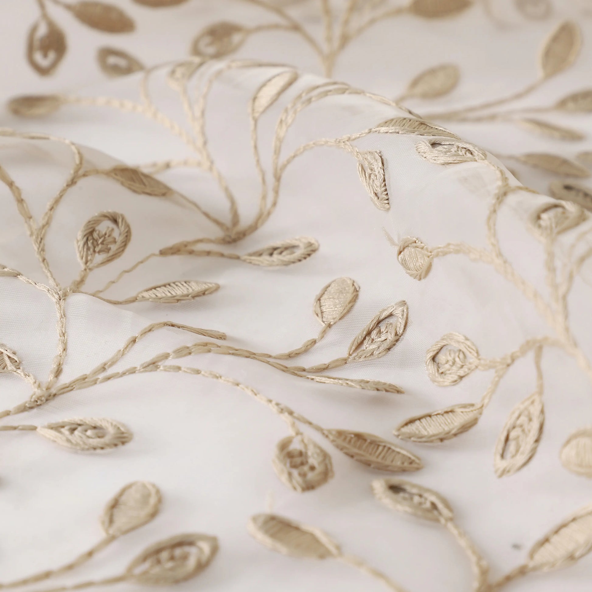 Velina Set Of 2 Embroidered Sheer Readymade Curtains | Threaded Story Soft Mocha / Door (3.60ft X 7.22ft)