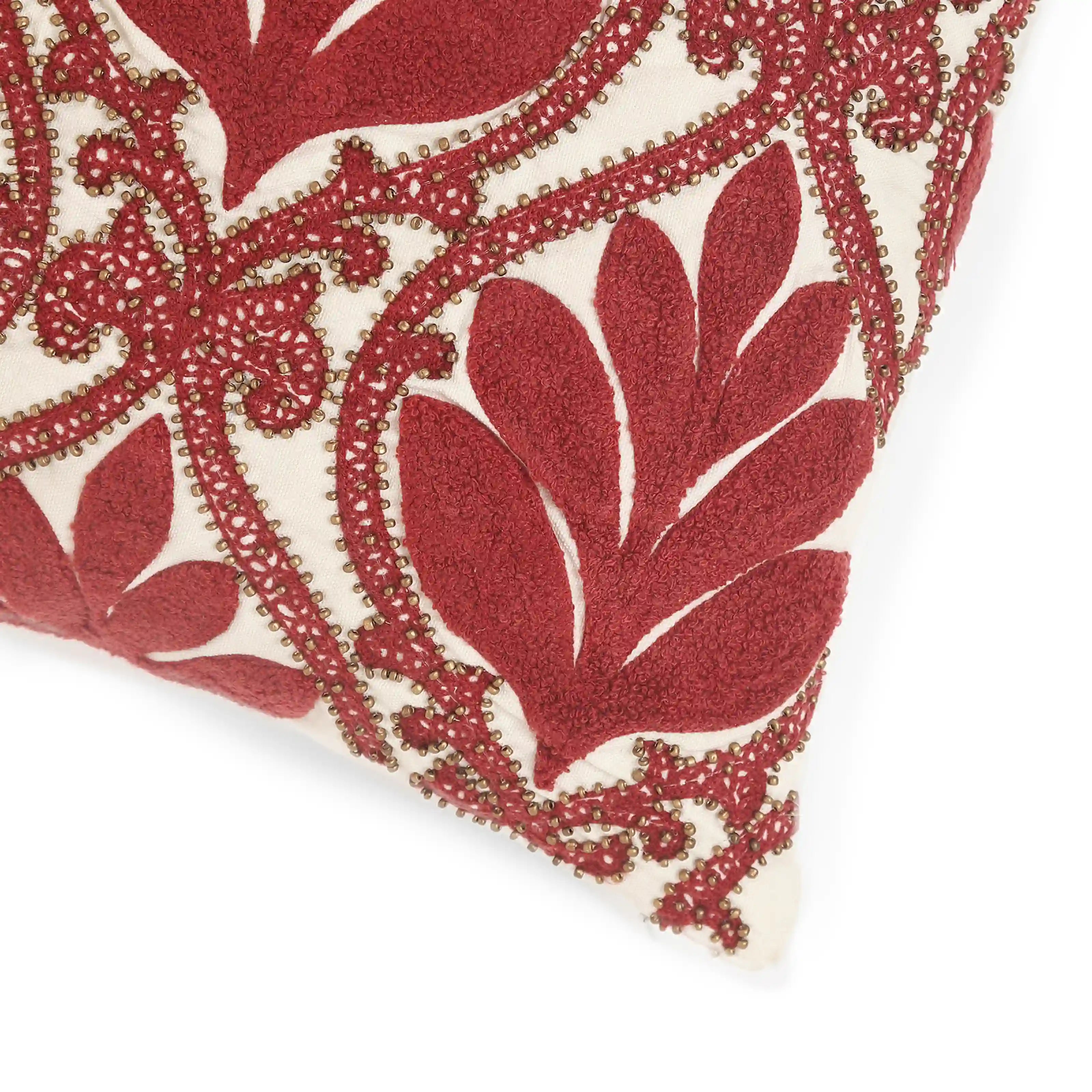 Espricia Embroidered Cushion Cover | Banjara Bloom Crimson / Cushion Cover (51cm x 51cm)