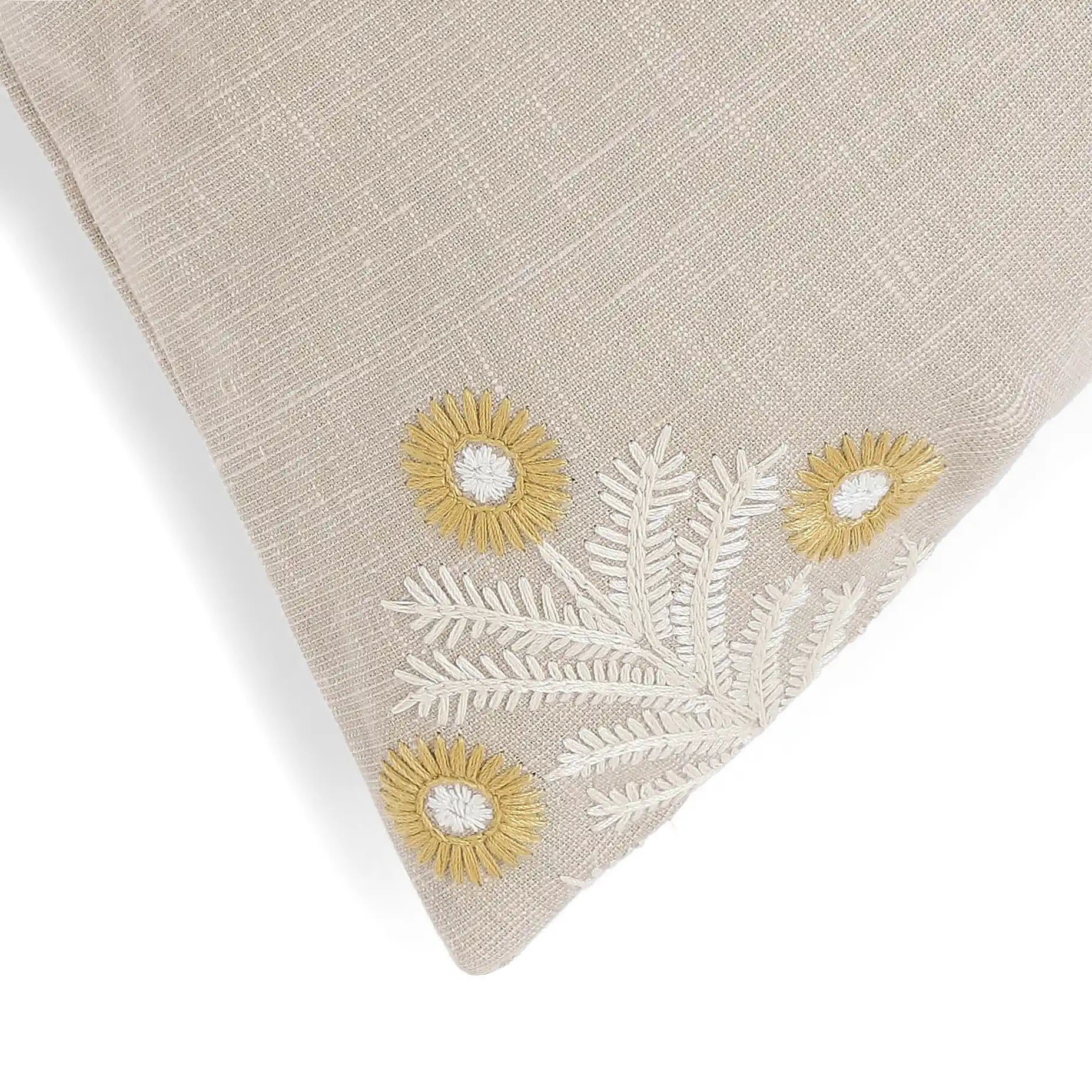 Vissencia Embroidered Cushion Cover | Threaded Bloom Mustard / Cushion Cover (41cm x 41cm)