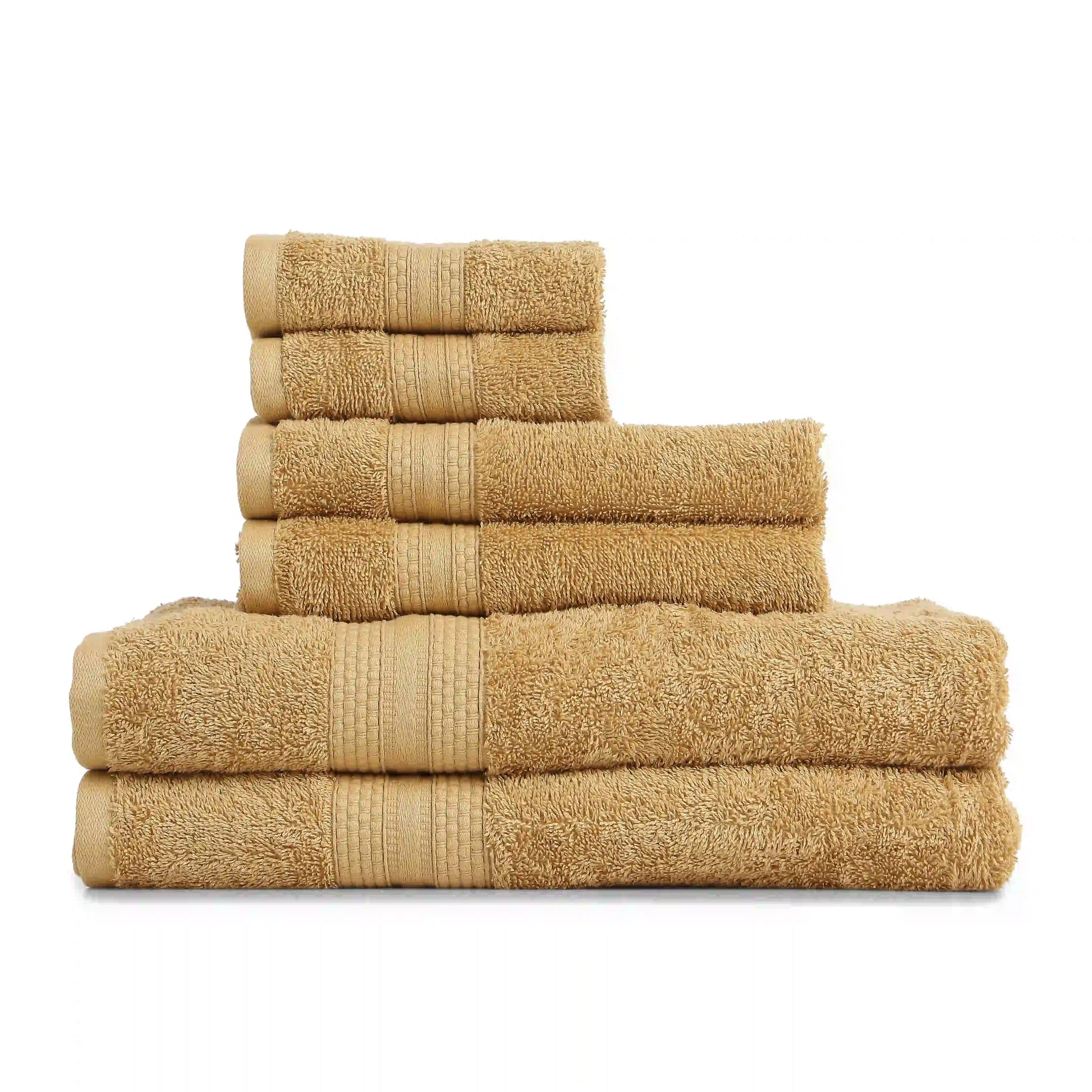 Paleto | Everyday Essentials Absorbent Ring Spun Cotton 6 Piece Terry Towel Set | Set of Bath, Hand & Face Towels Beige / 6 Piece Set