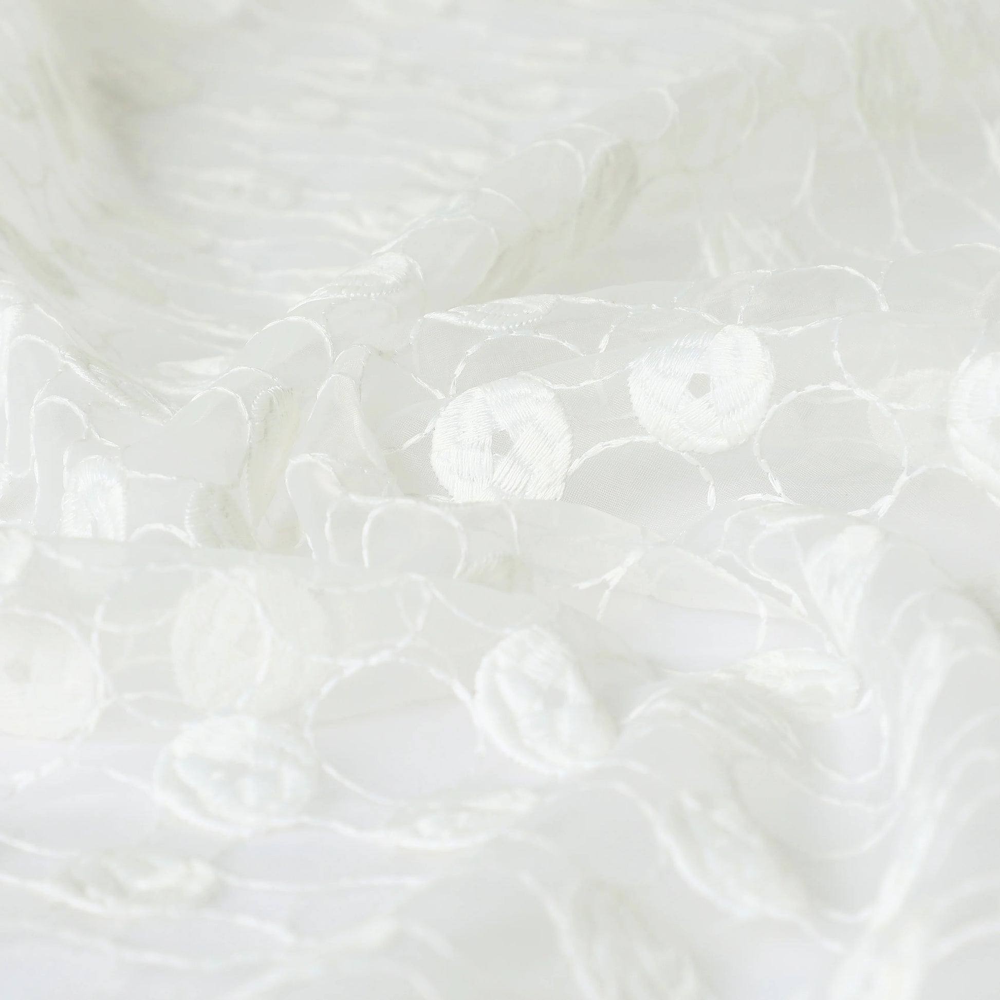 Velina Set Of 2 Embroidered Sheer Readymade Curtains | Beyond Circles Crystal Frost / Door (3.60ft X 7.22ft)