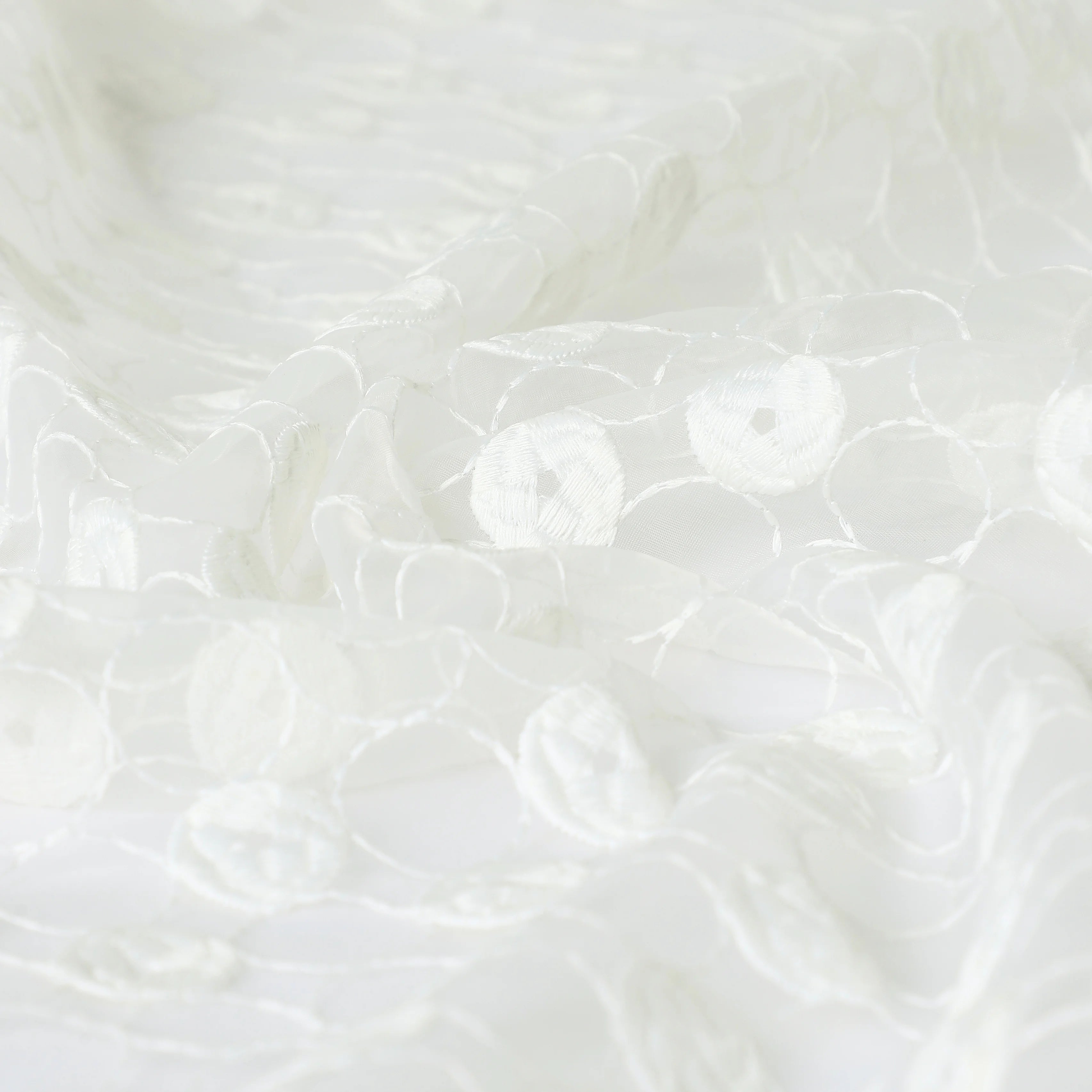Velina Set Of 2 Embroidered Sheer Readymade Curtains | Beyond Circles Crystal Frost / Door (3.60ft X 7.22ft)