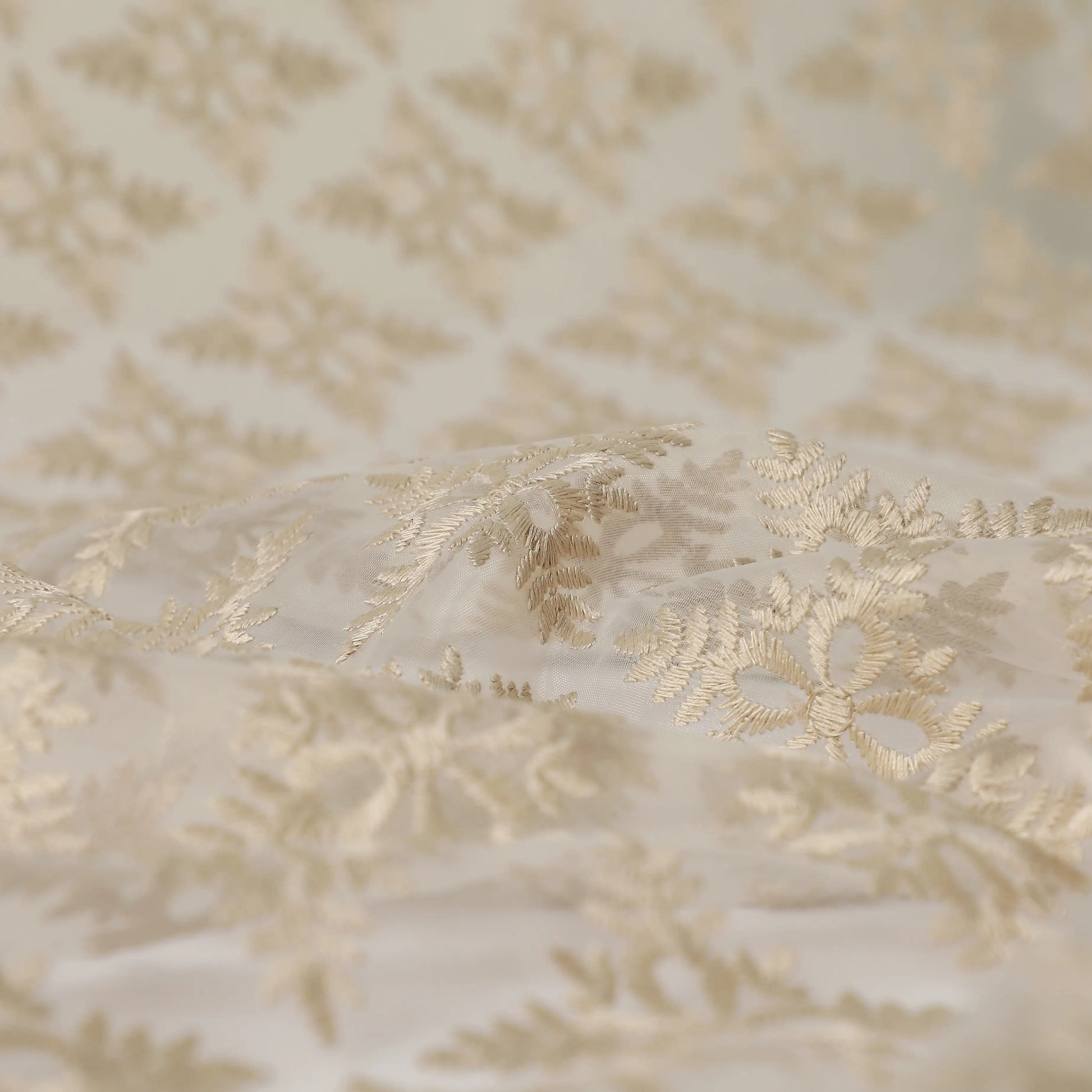 Velina Set Of 2 Embroidered Sheer Readymade Curtains | Royal Jharokha Mushroom Essence / Door (3.60ft X 7.22ft)