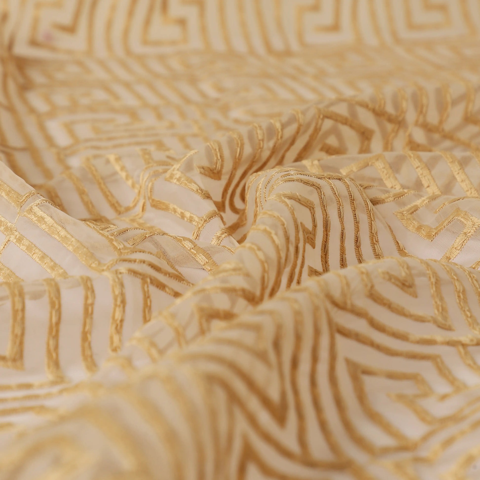 Velina Set Of 2 Embroidered Sheer Readymade Curtains | Modern Maze Gold / Door (3.60ft X 7.22ft)