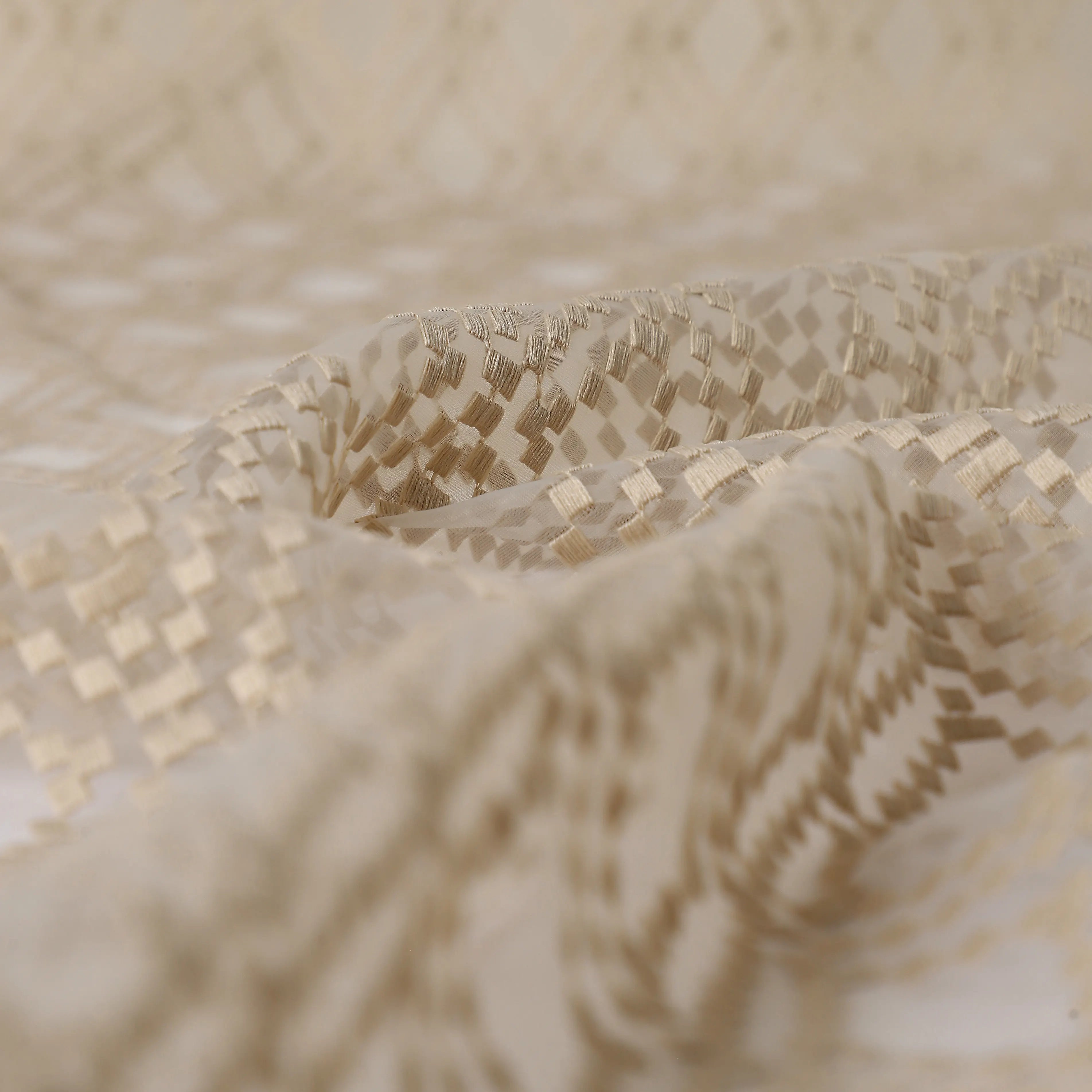 Velina Set Of 2 Embroidered Sheer Readymade Curtains | Boho Mirage Pebble Taupe / Door (3.60ft X 7.22ft)