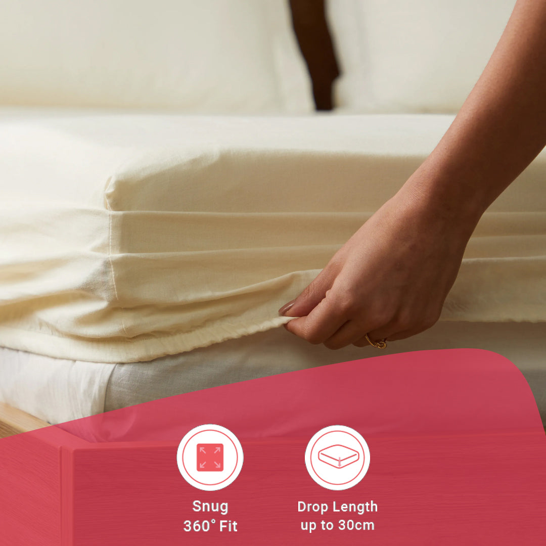 Paleto | Everyday Hues Solid Dyed Cotton Fitted Sheet Set-Ivory