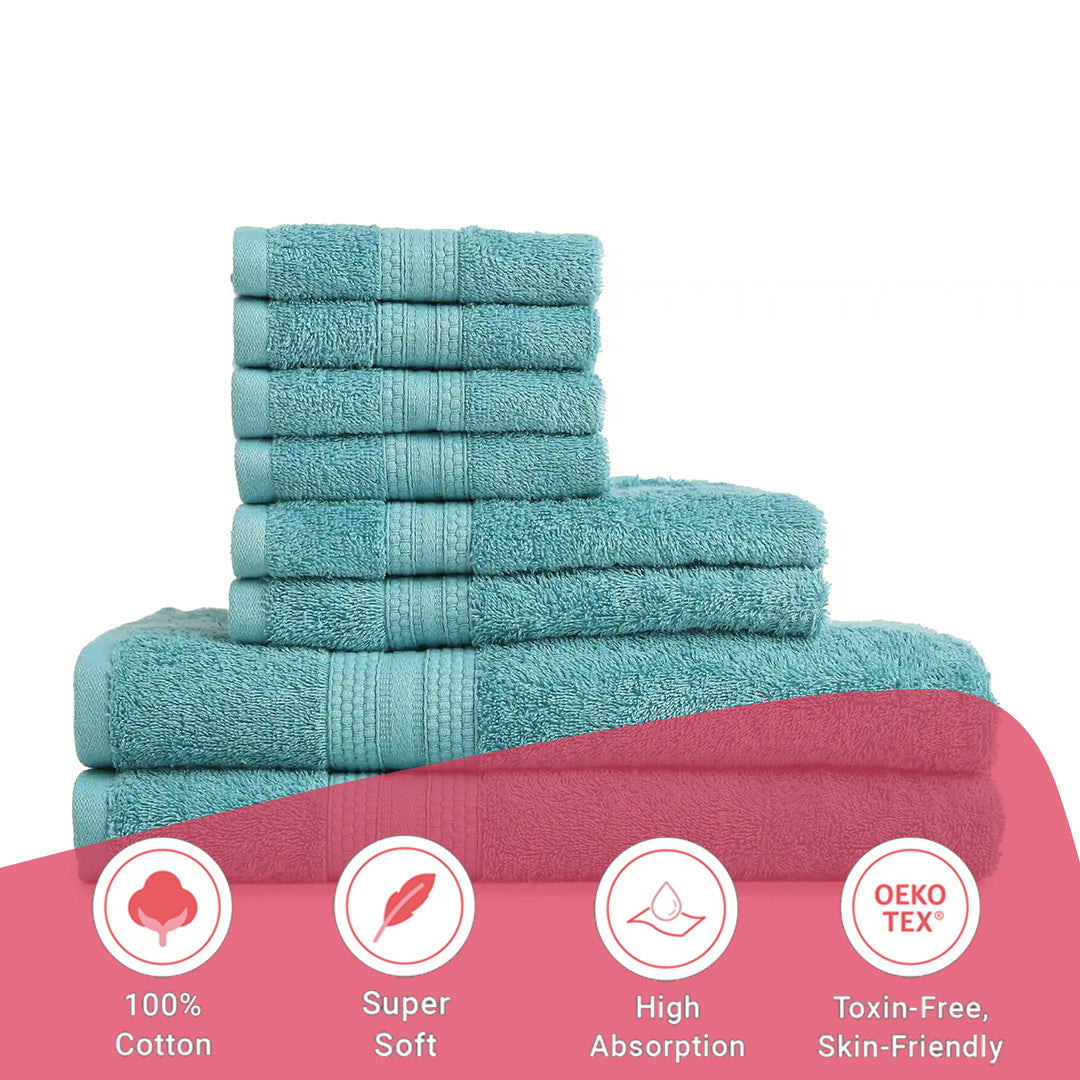 Paleto | Everyday Essentials Absorbent Ring Spun Cotton 8 Piece Terry Towel Set | Set of Bath, Hand & Face Towels