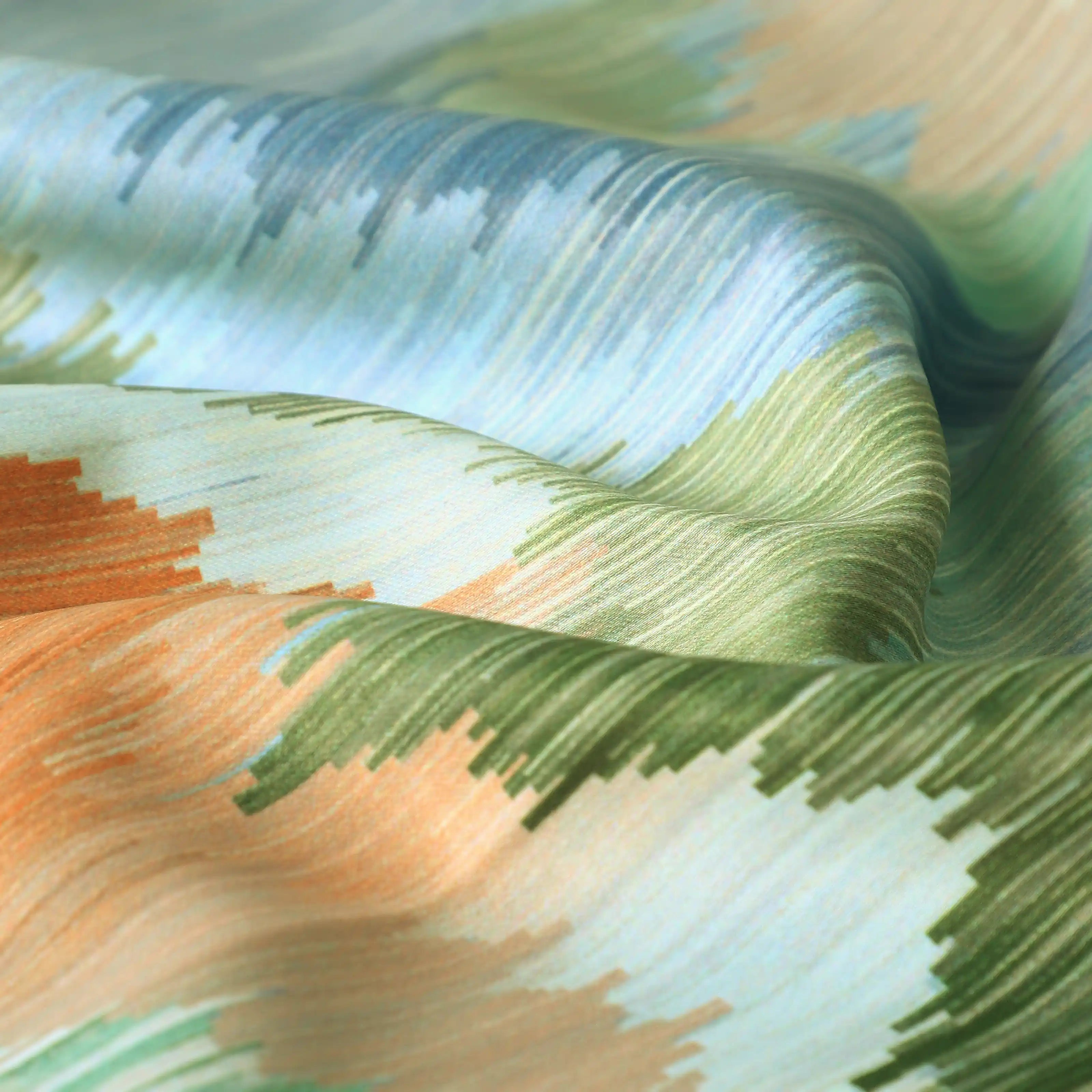 Bloomshire Classic Set Of 2 Printed Readymade Curtains | Modern Ikat Indigo / Door (7ft X 4.4ft)