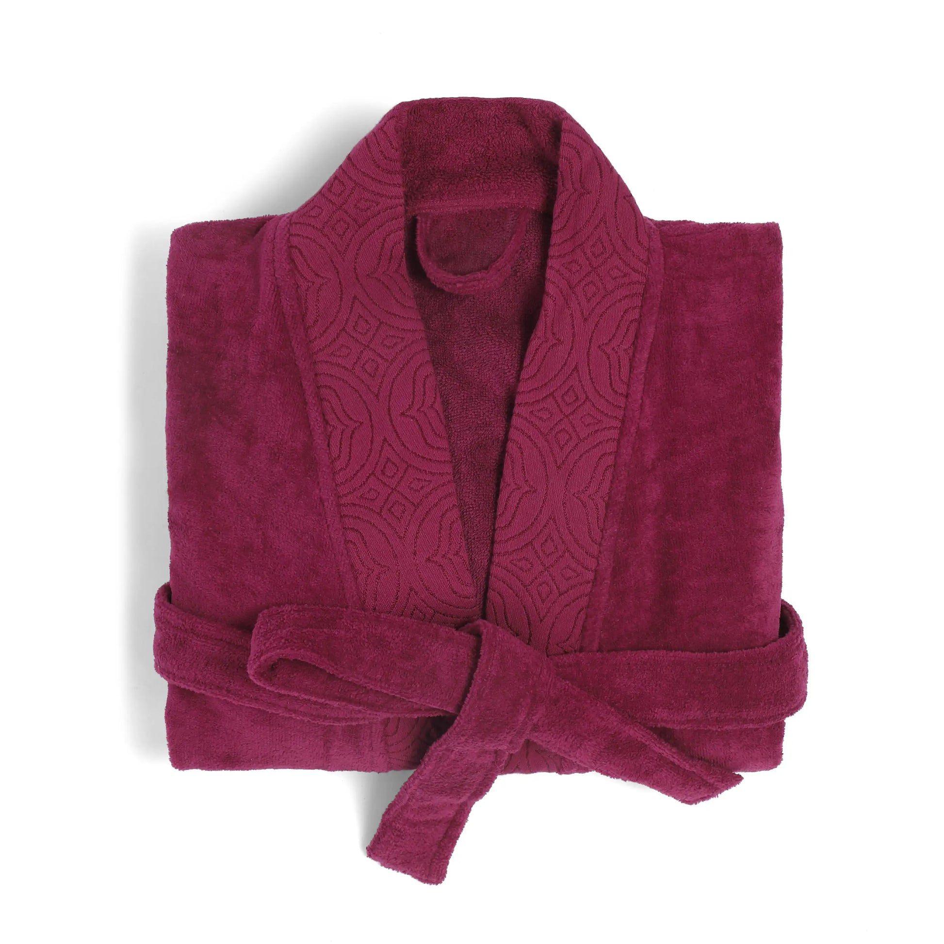 De Jacquard 100% Cotton Bathrobe Maroon / Medium