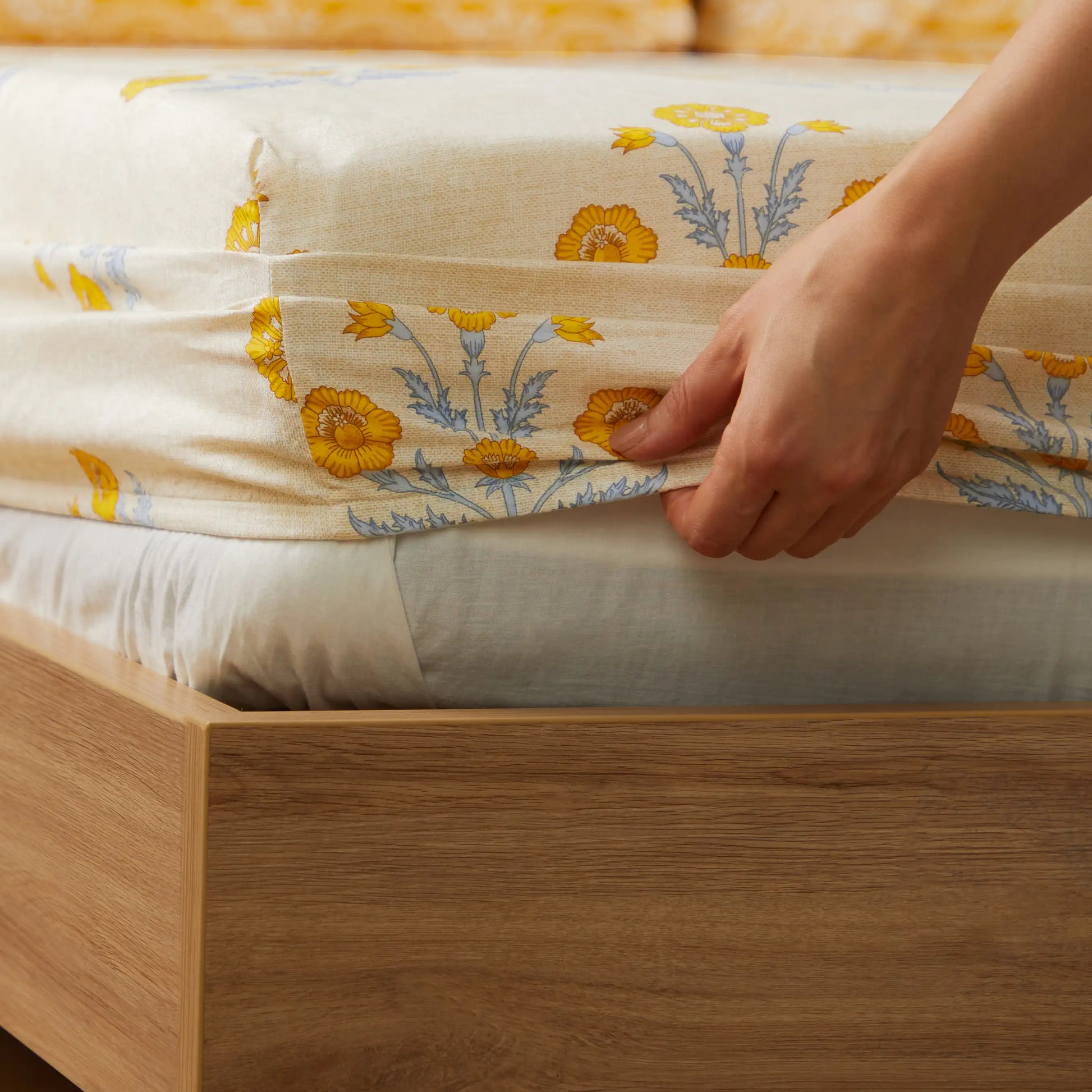 Chippa Lane | Contemporary Indian Print Design Cotton Fitted Sheet Set-Ochre Ochre / King