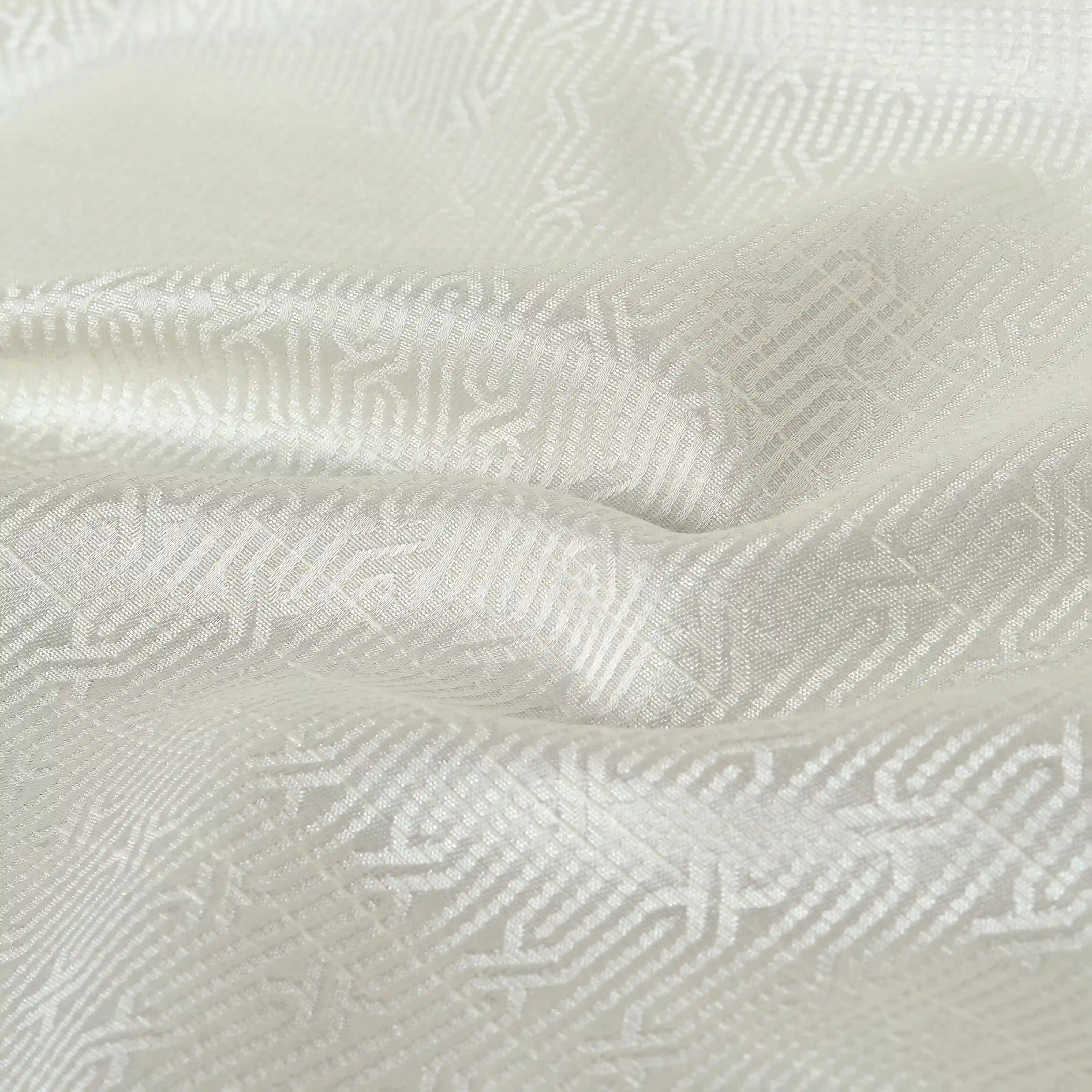De Jacquard - Classic Set Of 2 Jacquard Readymade Curtains | Layered Lines Snow / Window (5ft X 4.4ft)