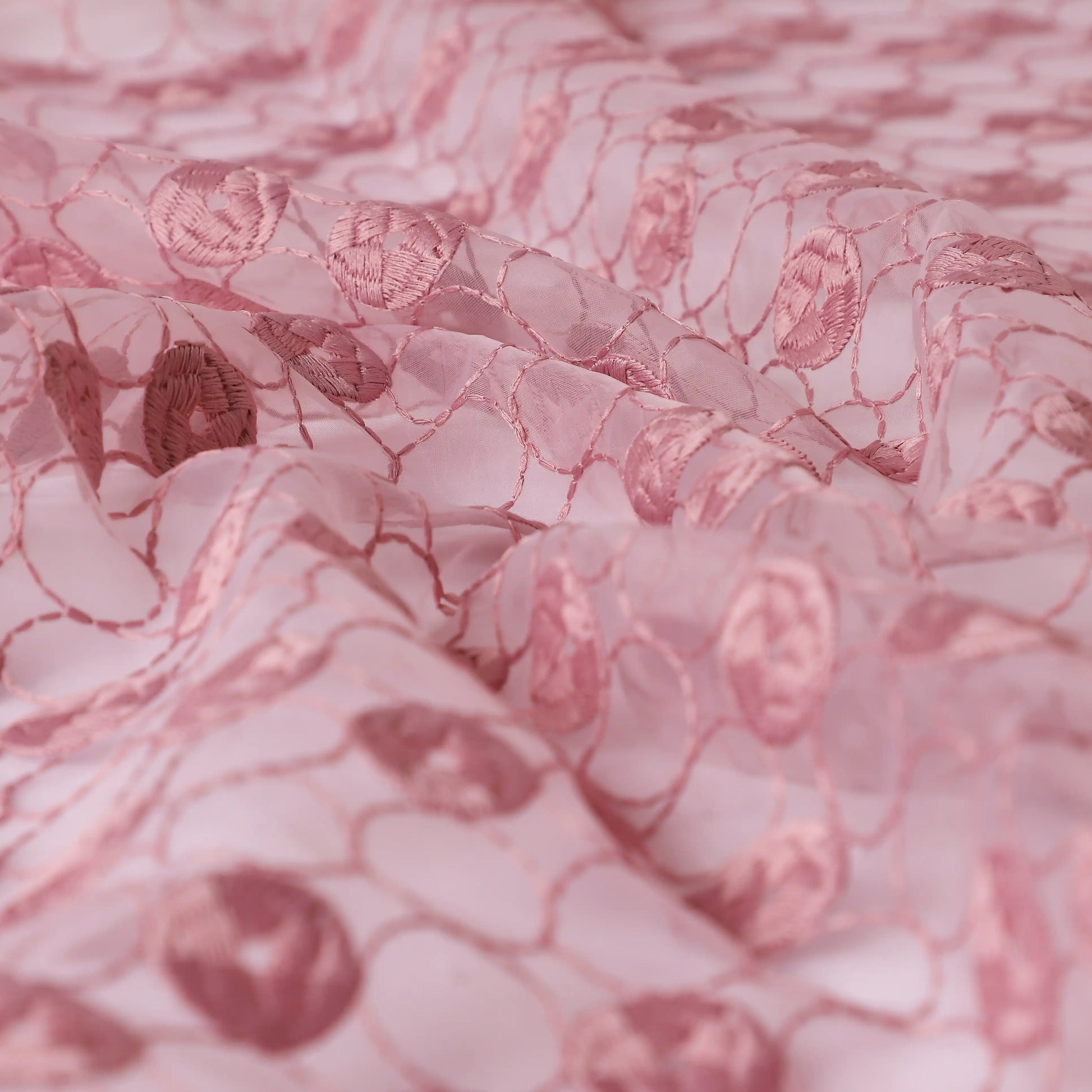 Velina Set Of 2 Embroidered Sheer Readymade Curtains | Beyond Circles Vintage Rose / Door (3.60ft X 7.22ft)