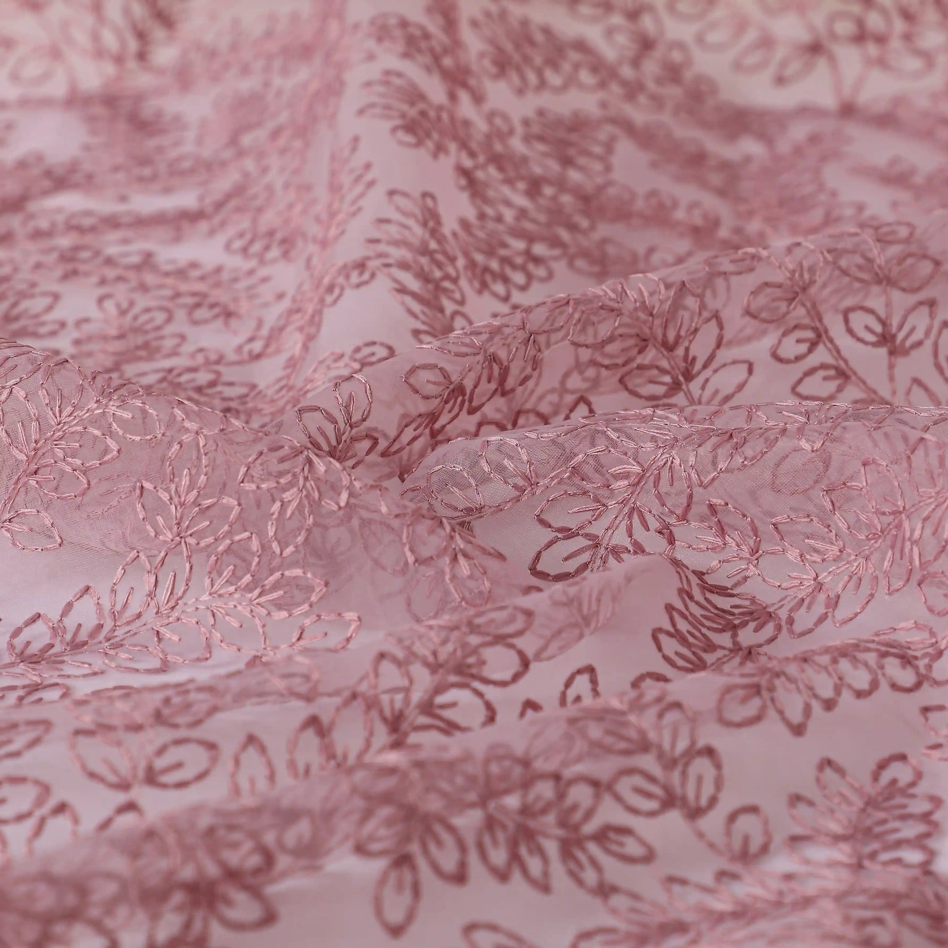 Velina Set Of 2 Embroidered Sheer Readymade Curtains | Urban Forest Rosewood Mauve / Door (3.60ft X 7.22ft)