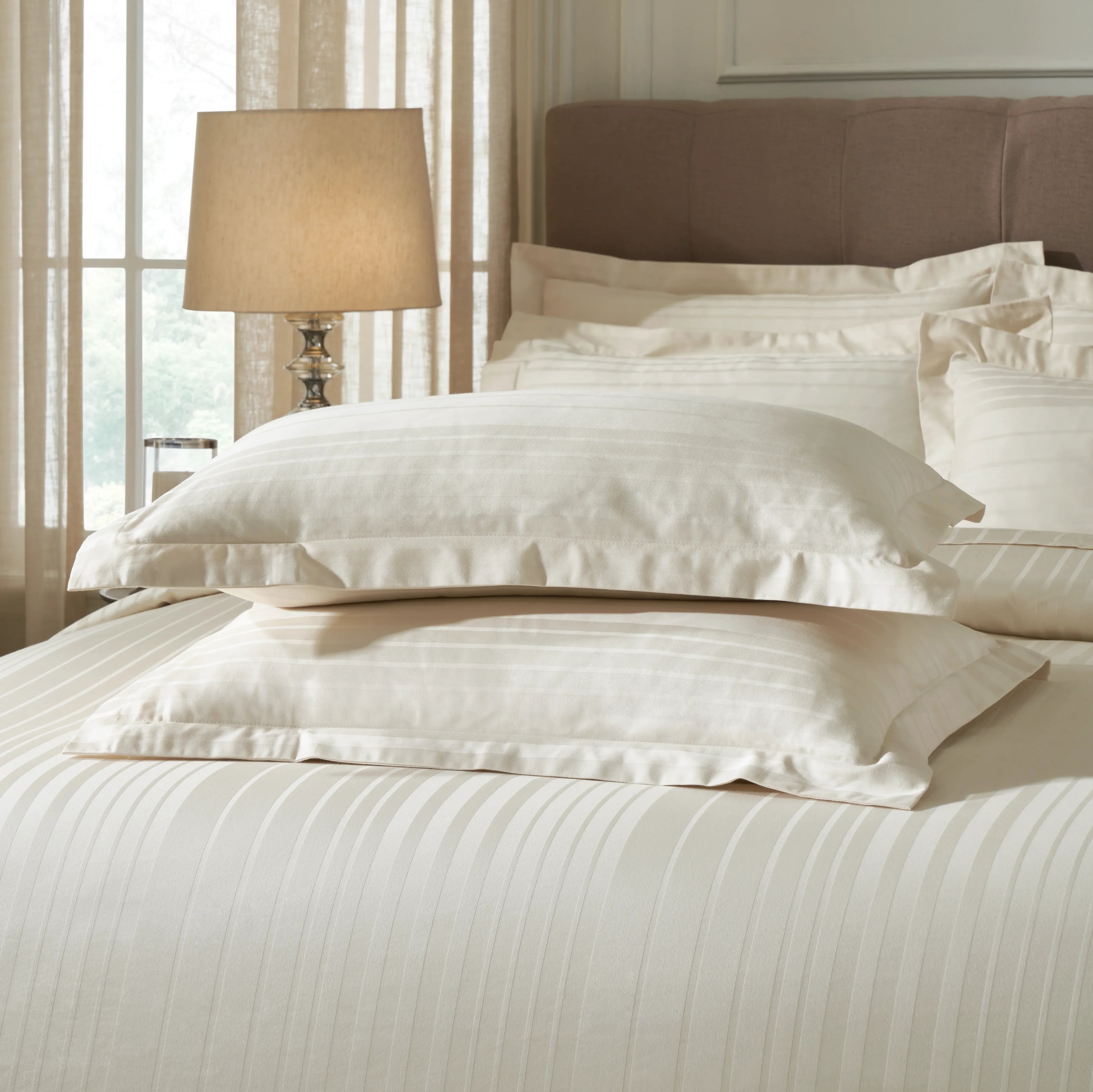 Seraya | 400TC Varigated Stripes Super Soft Fitted Sheet Set Ivory / King