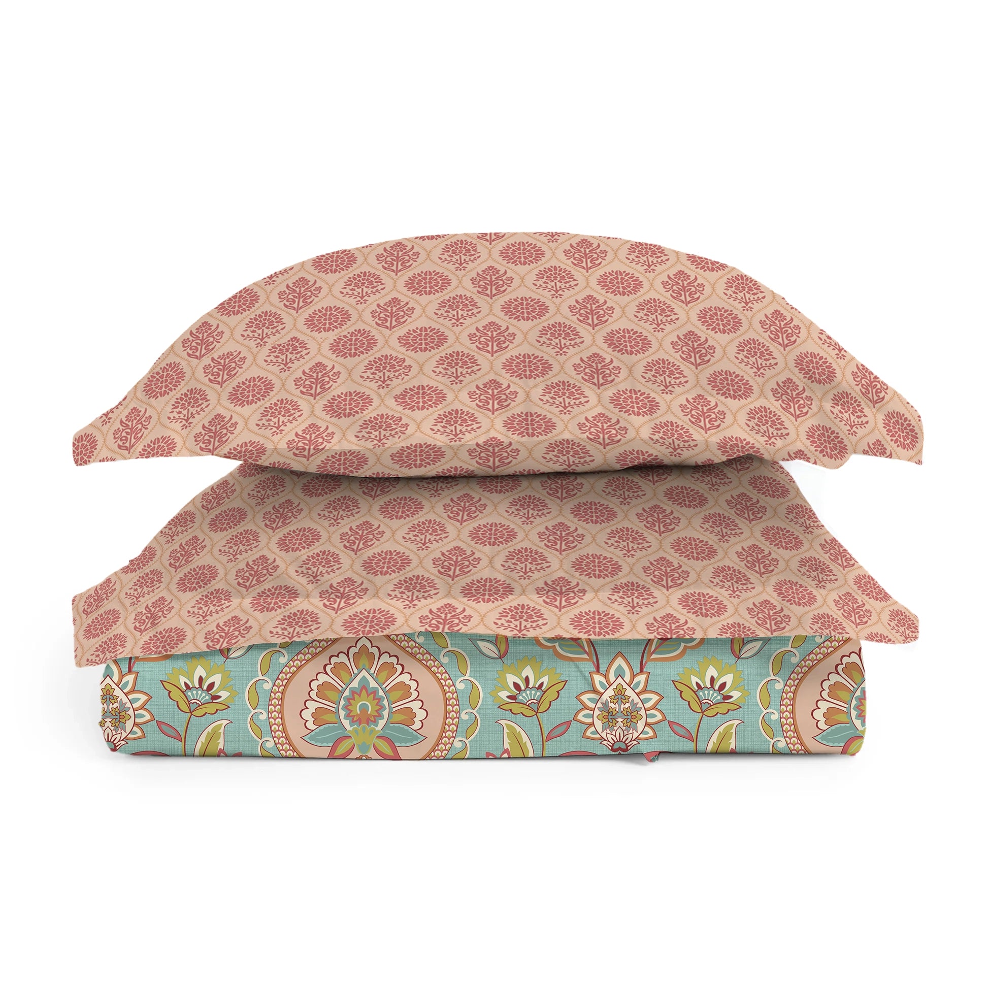 Aangan Weaves | Sage Green Traditional Printed Cotton Bedsheet Set - Sea Glass Sea Glass / Queen