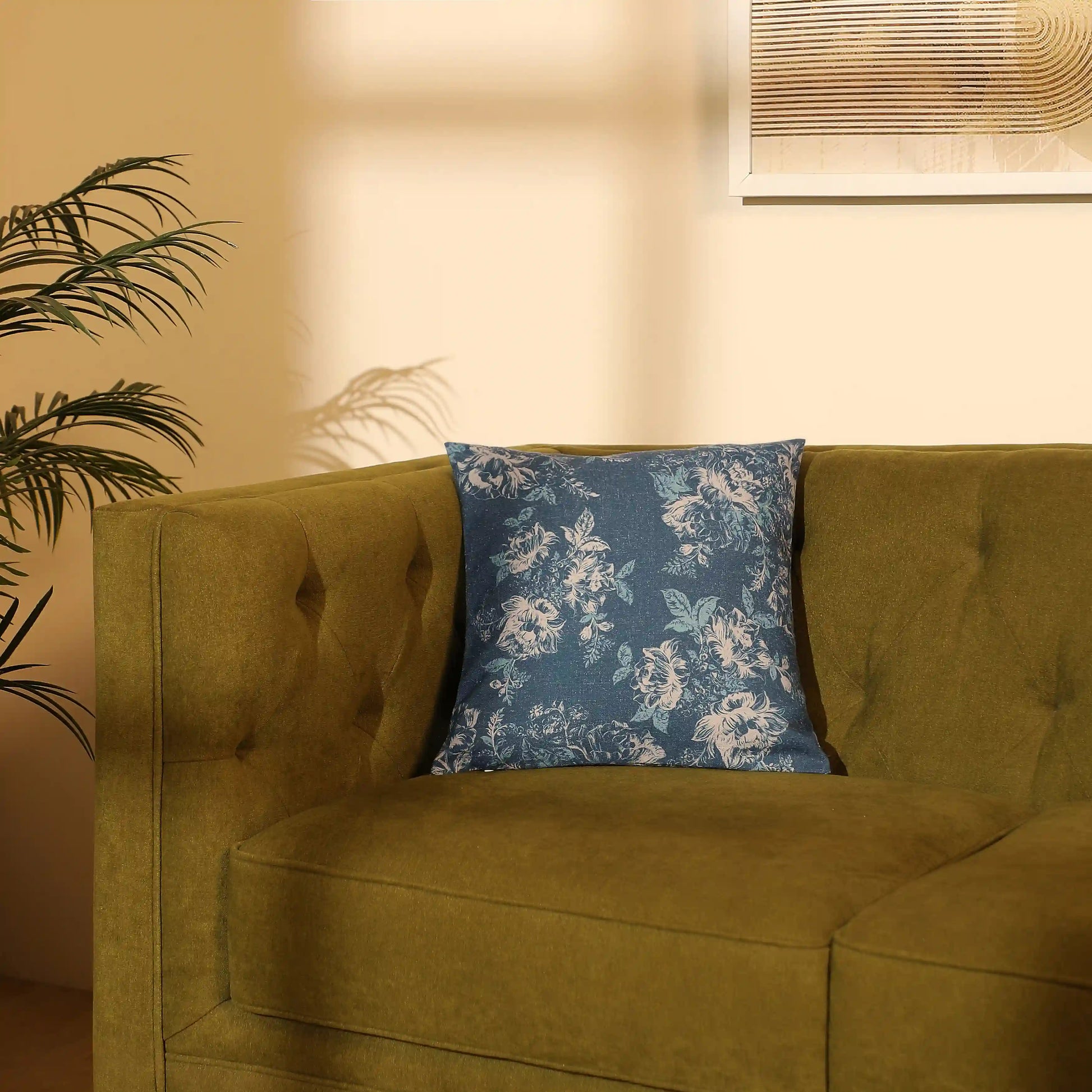 Vissencia Printed Cushion Cover | Blossoms Dark Blue / Cushion Cover (41cm x 41cm)