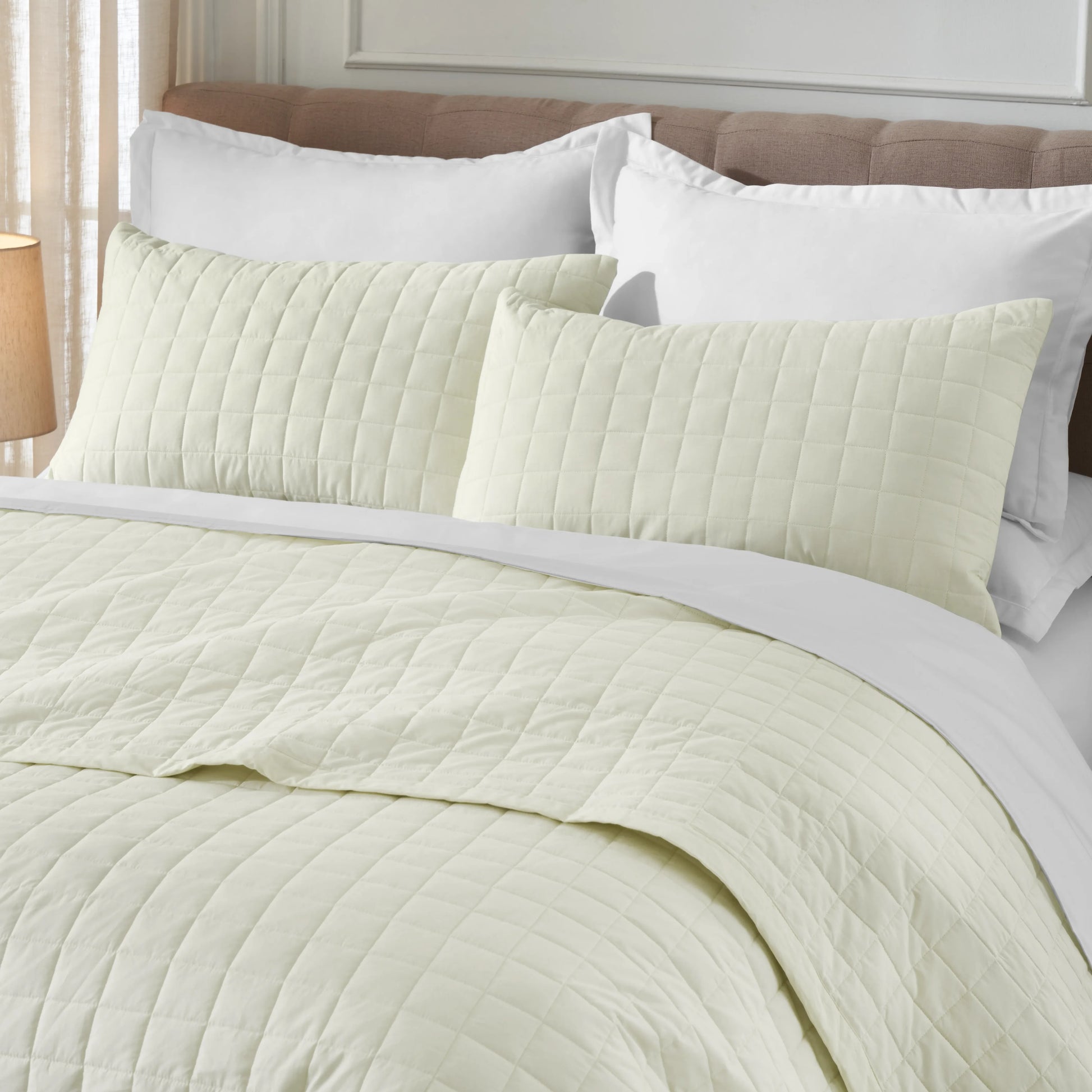 Nuvola | Luxurious Solid Dyed Box Quilted Cotton Bedcover Set Ivory